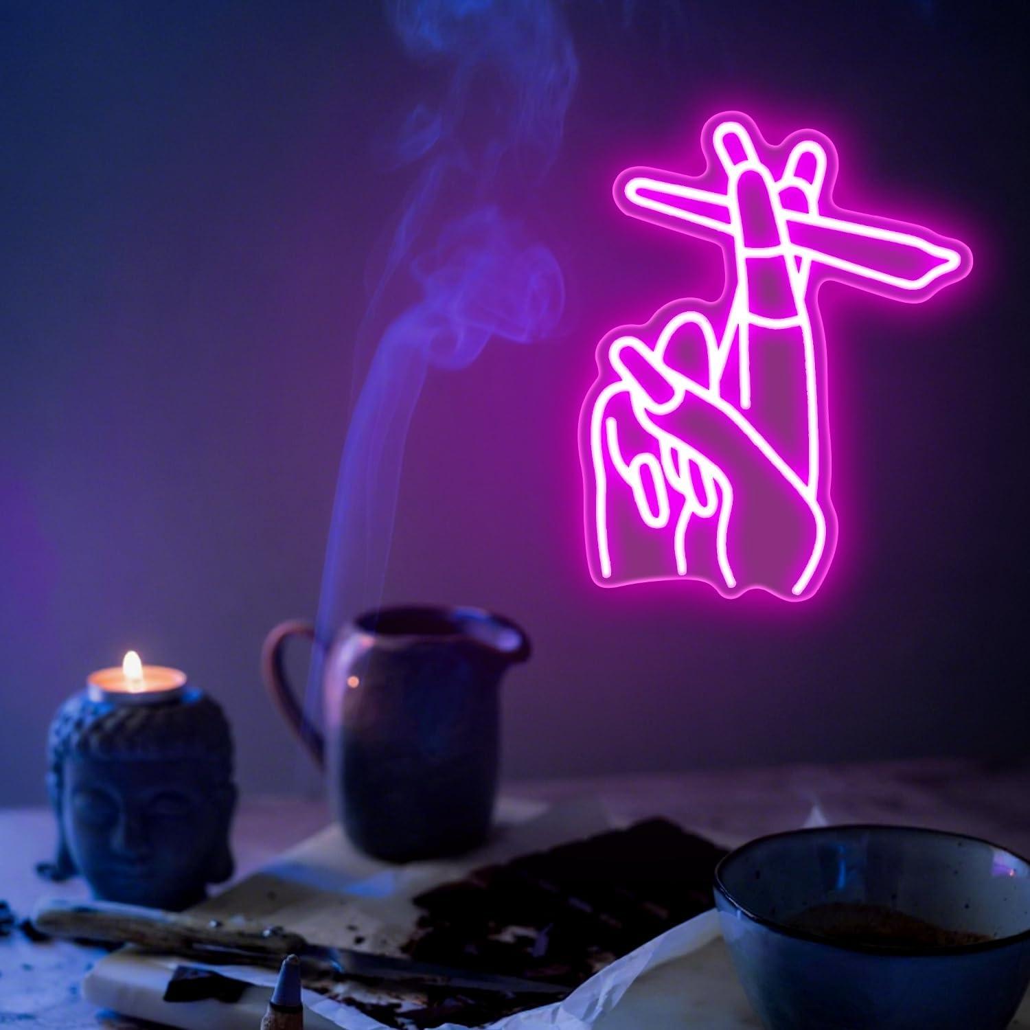 Letrero de Neón LED Auspical Mano con Uñas Rosadas 30x40cm