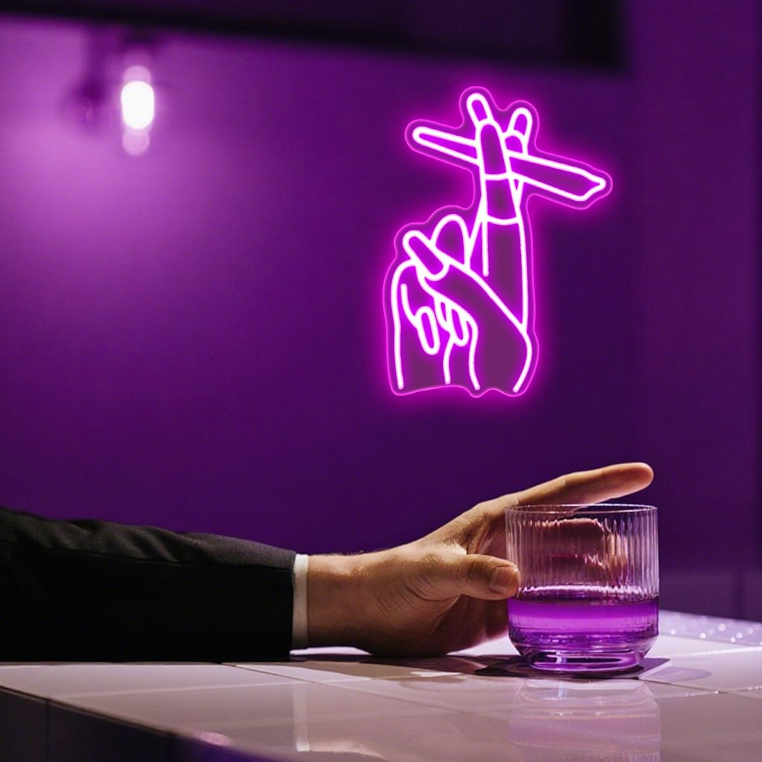 Letrero de Neón LED Auspical Mano con Uñas Rosadas 30x40cm