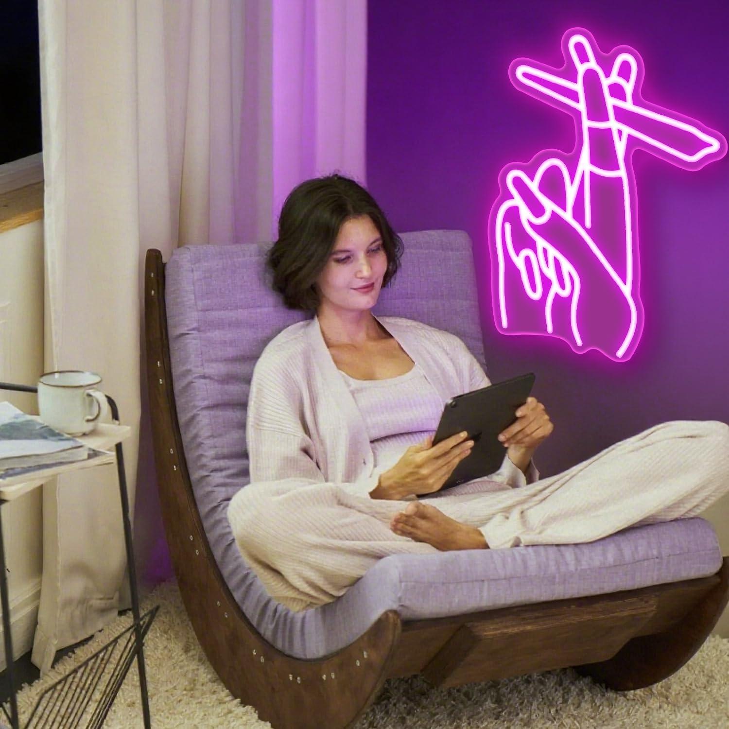 Letrero de Neón LED Auspical Mano con Uñas Rosadas 30x40cm