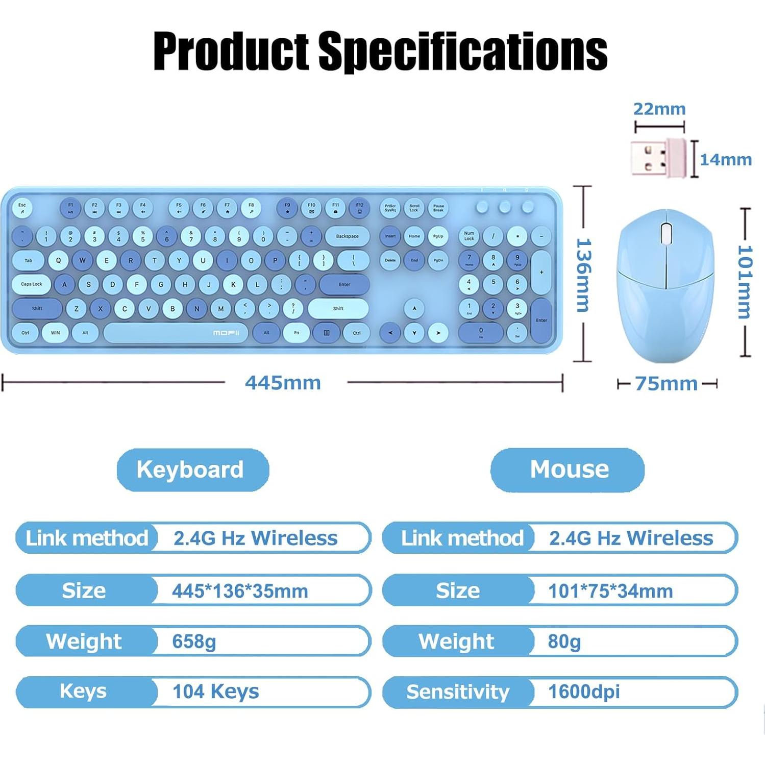 Combo Teclado y Ratón Inalámbrico Lomiluskr 2.4G Azul 104 Teclas