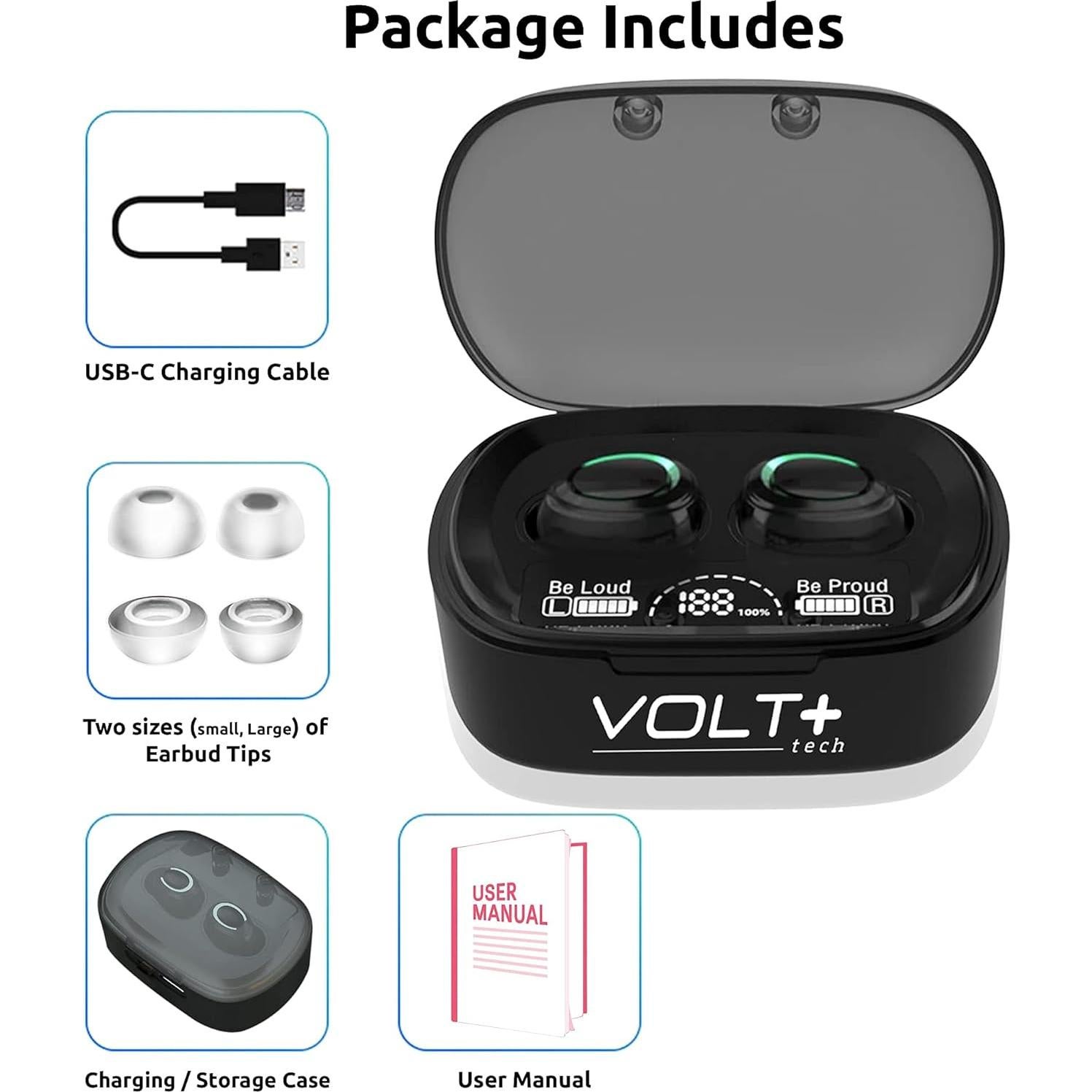 Auriculares Bluetooth 5.3 Volt Plus Tech con Estuche 2000mAh