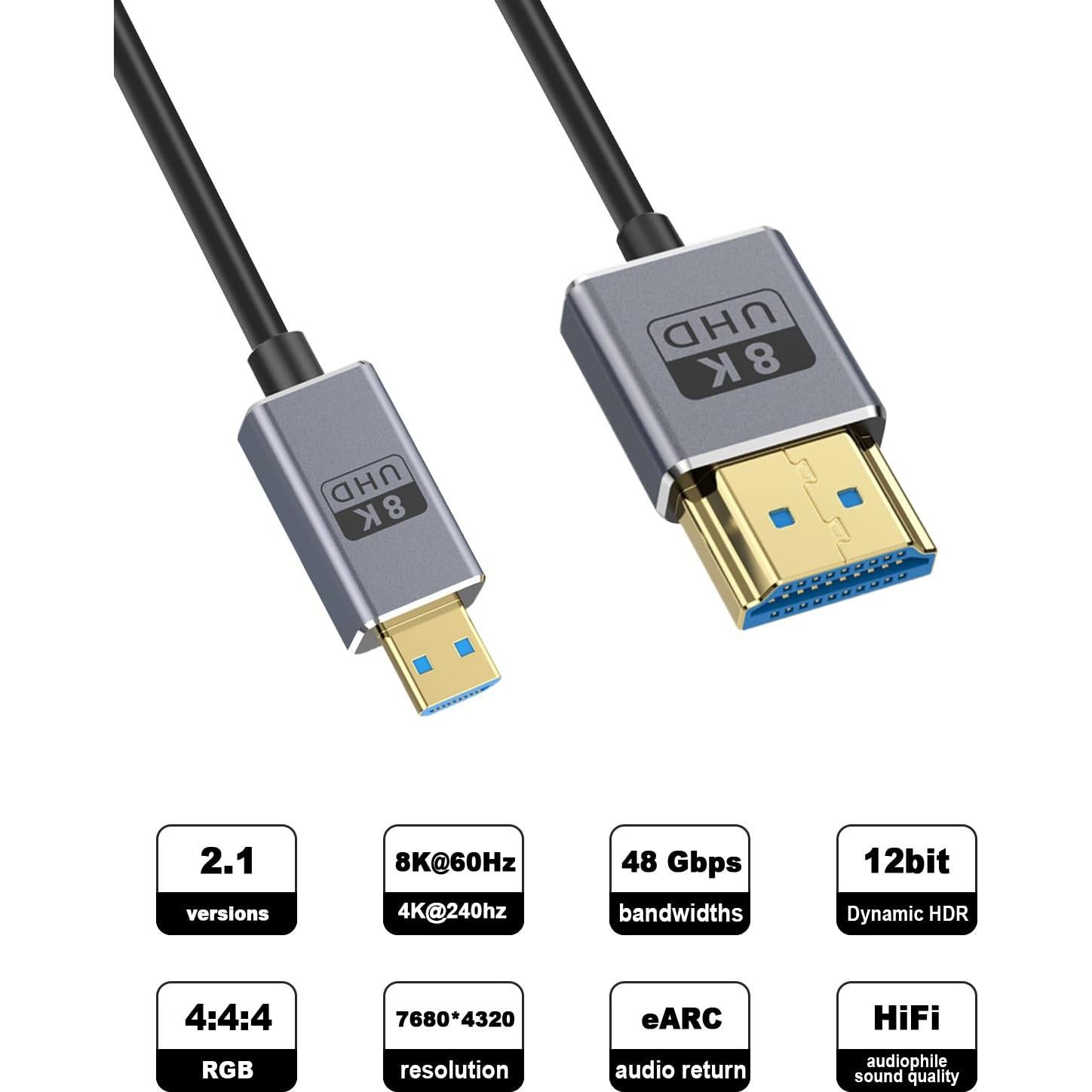 Cable Micro HDMI a HDMI 2.1 Duttek 0.3-0.46m 8K 48Gbps