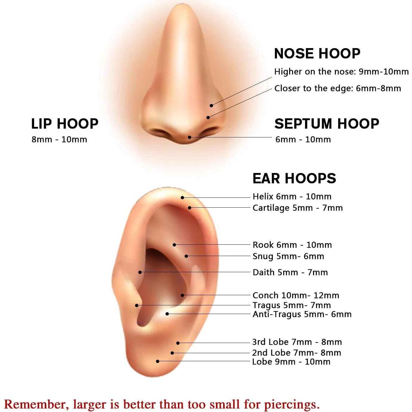 Aro de Nariz FUNLMO Acero Quirúrgico 1.2mm 6mm Negro