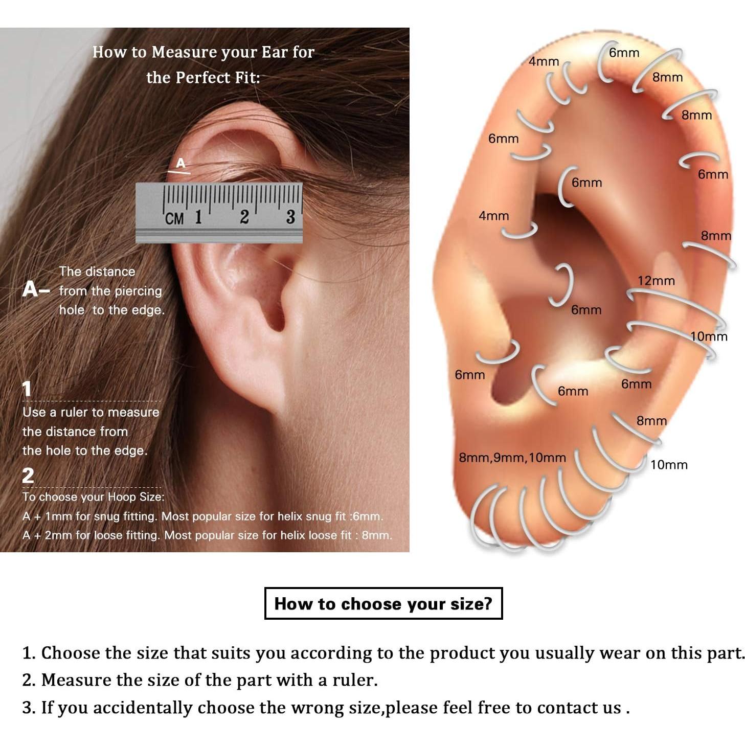 Aro de Nariz FUNLMO Acero Quirúrgico 1.2mm 6mm Negro