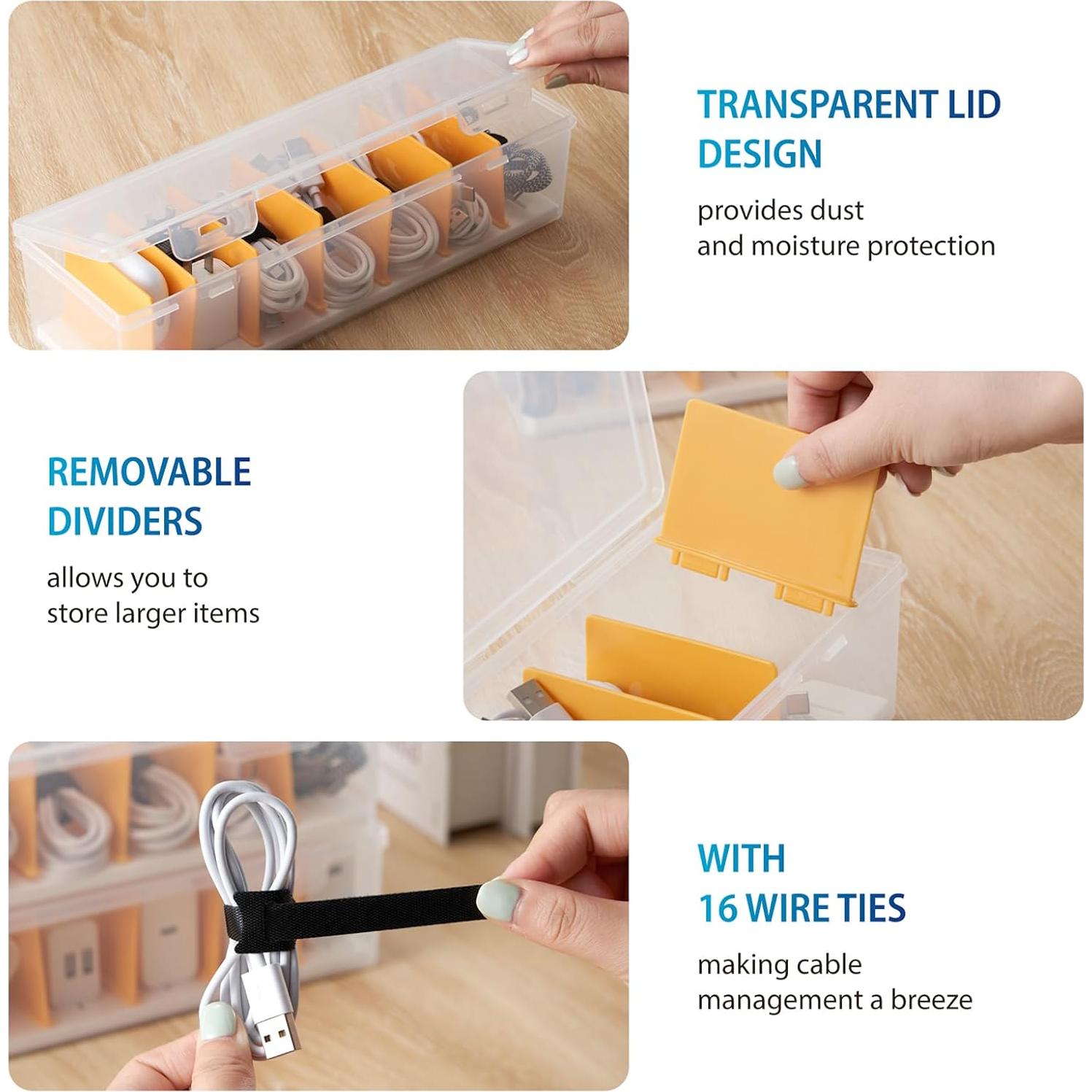 Caja Organizador de Cables Fzooua Transparente 2 Paquetes