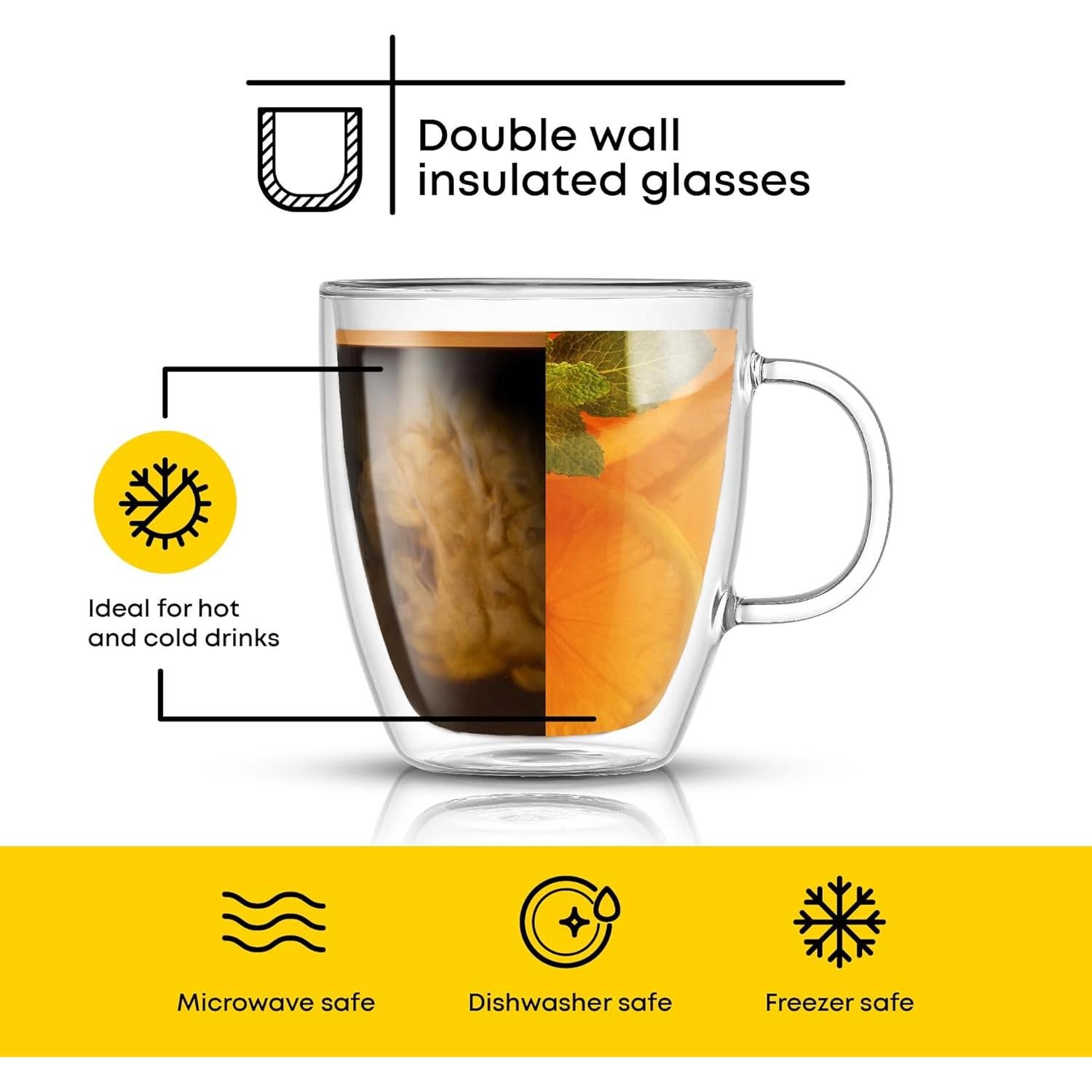 JoyJolt Tazas de Café de Vidrio Doble Pared - Juego de 2 - 382.7 g