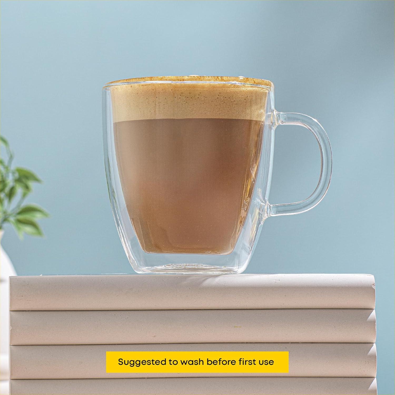 JoyJolt Tazas de Café de Vidrio Doble Pared - Juego de 2 - 382.7 g