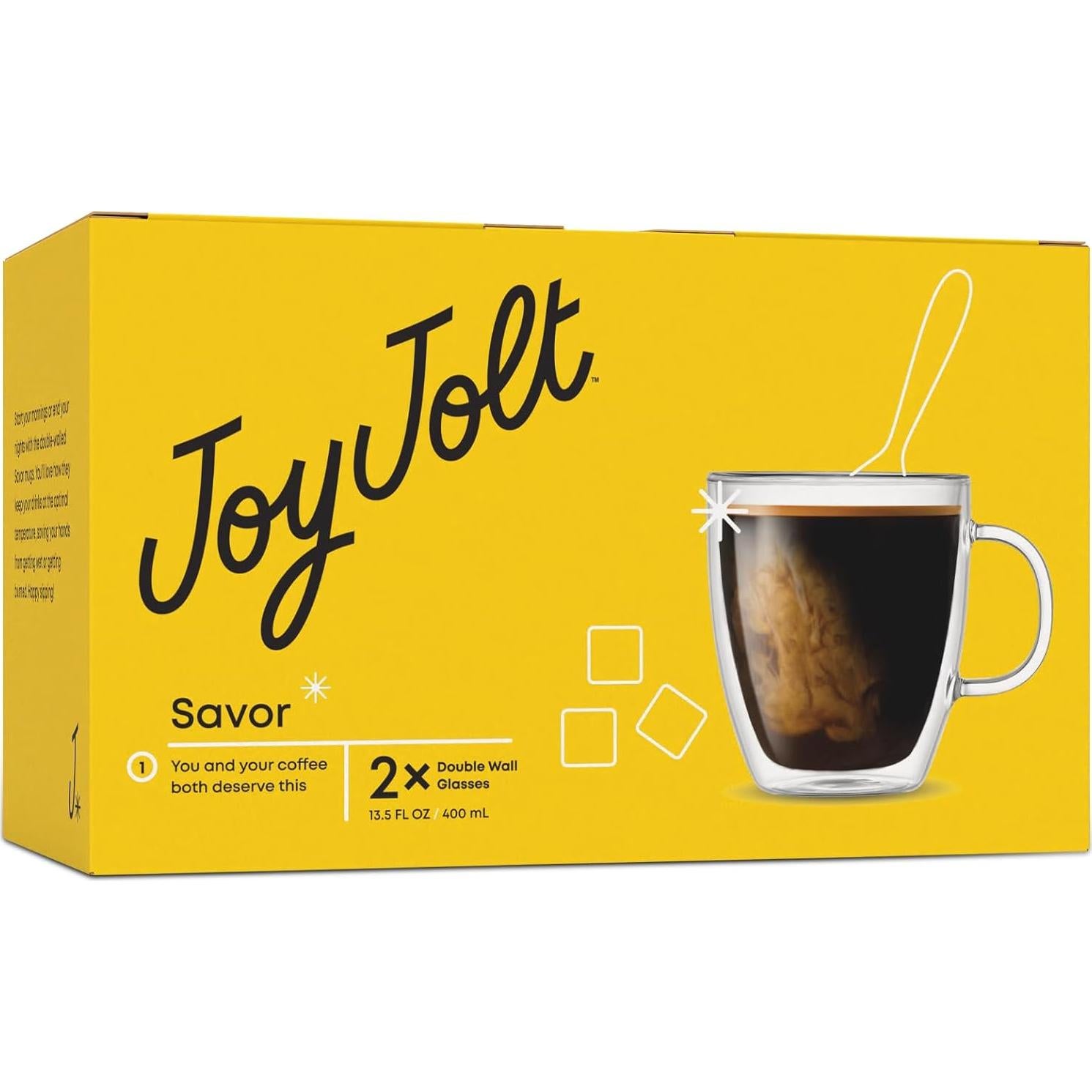 JoyJolt Tazas de Café de Vidrio Doble Pared - Juego de 2 - 382.7 g