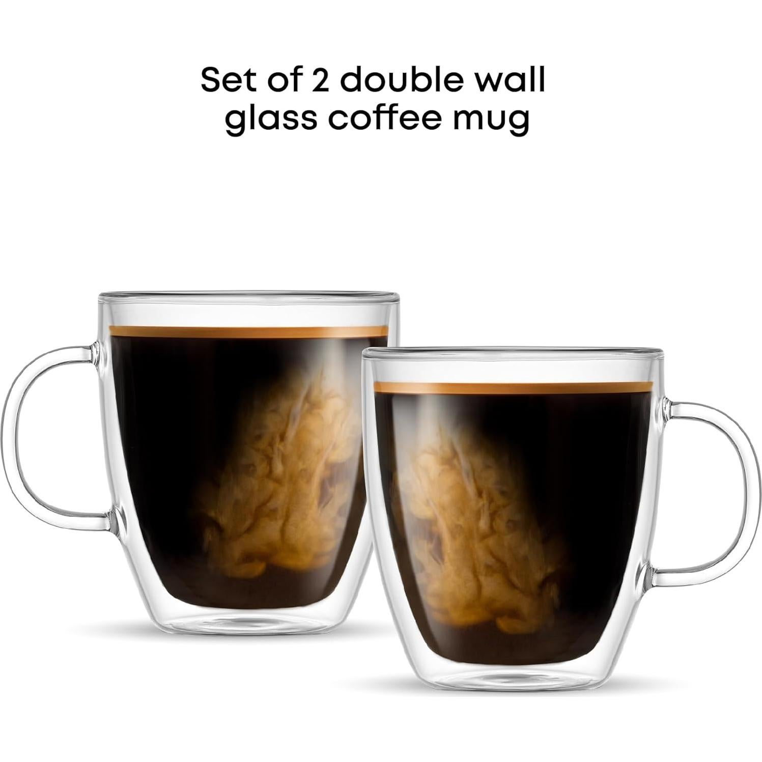 JoyJolt Tazas de Café de Vidrio Doble Pared - Juego de 2 - 382.7 g