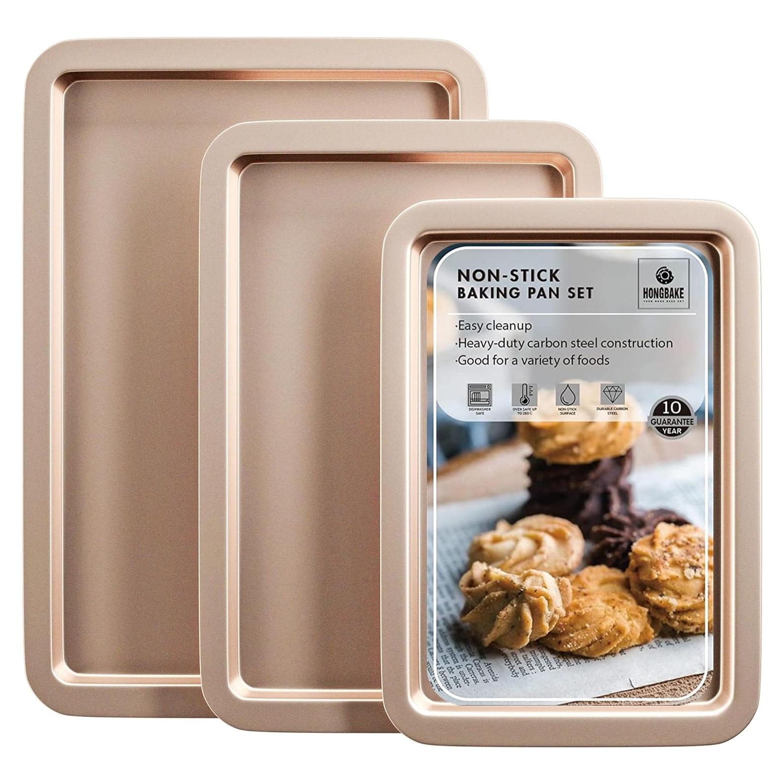 Juego de Bandejas para Hornear HONGBAKE 3 Piezas Antiadherente