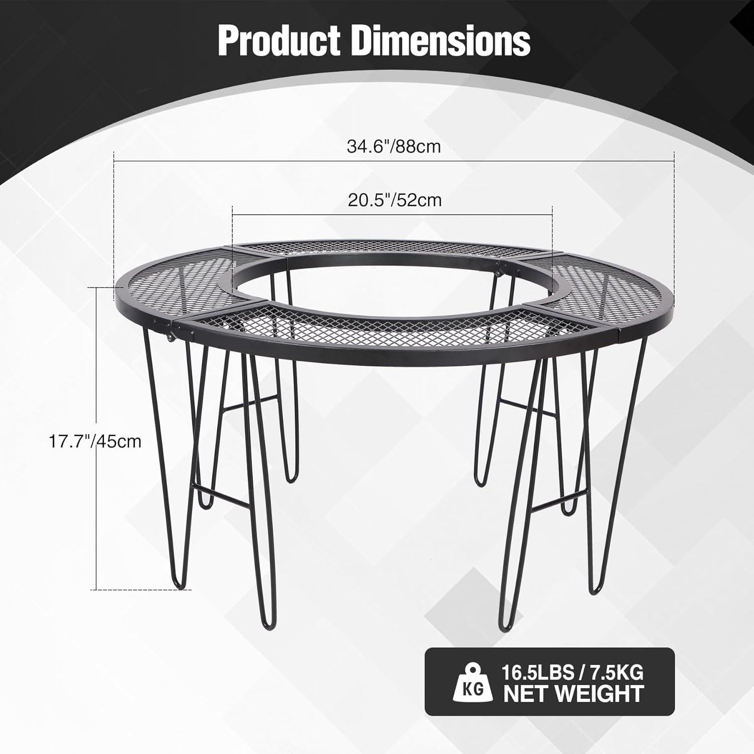 Mesa de Fuego Redonda Plegable REDCAMP 87.88 cm para Exteriores