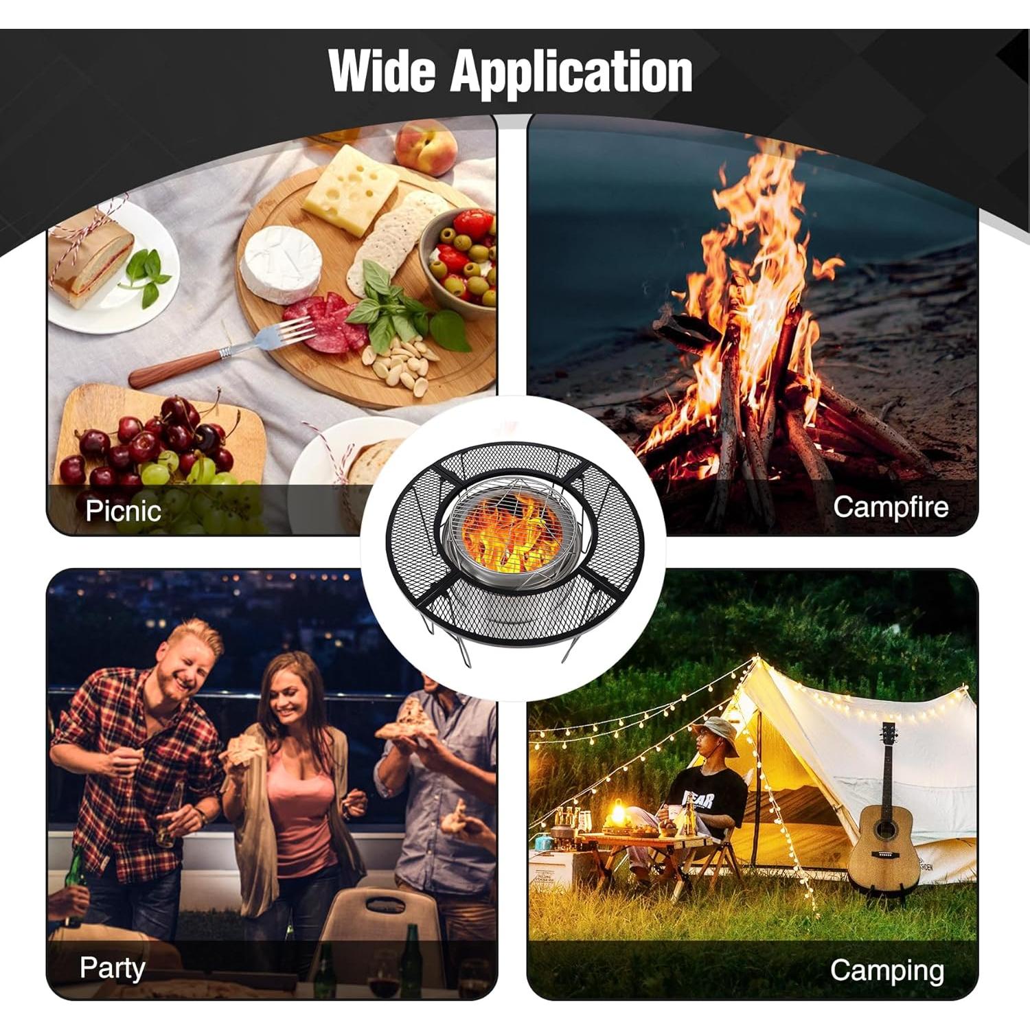 Mesa de Fuego Redonda Plegable REDCAMP 87.88 cm para Exteriores