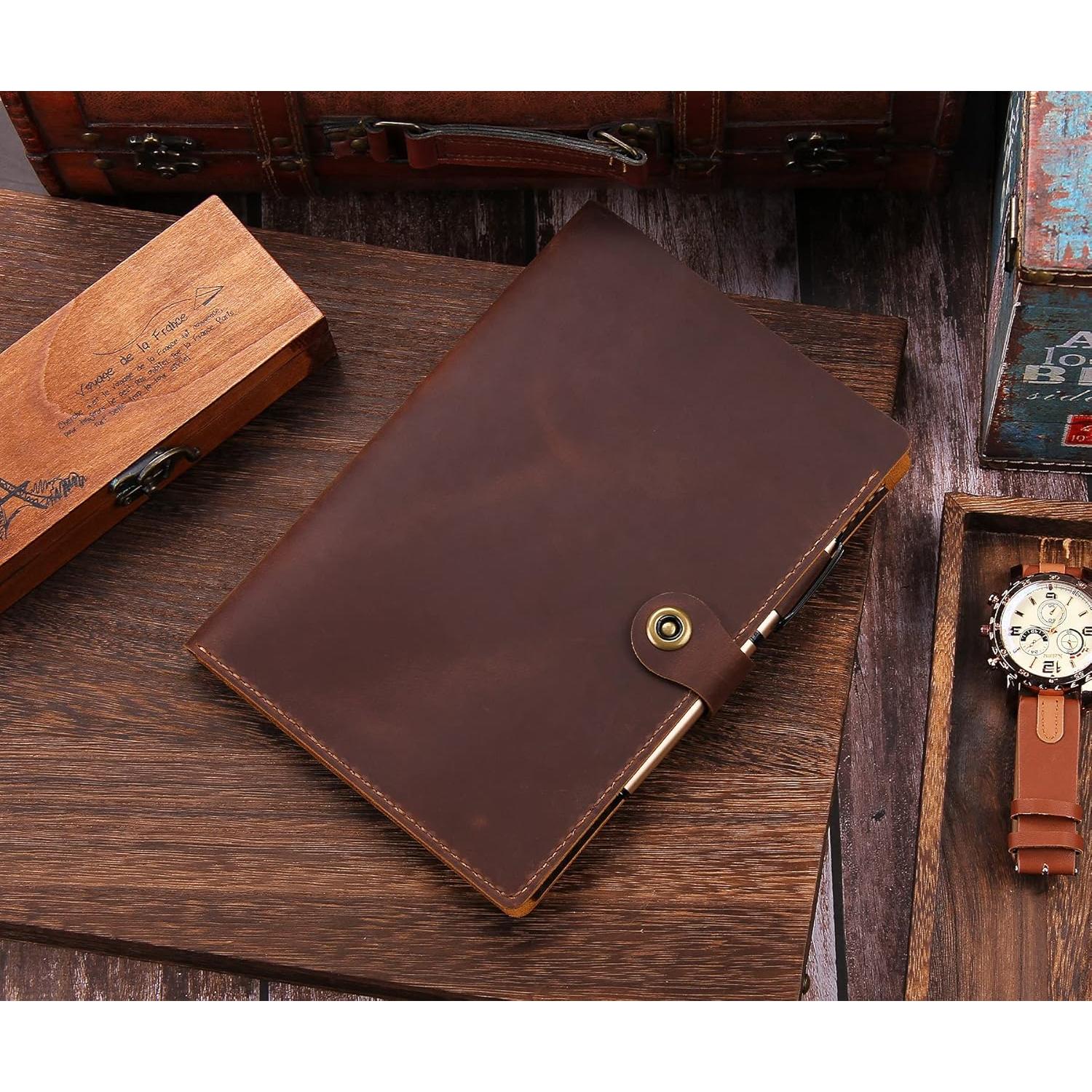 Cubierta de Cuaderno de Cuero Fasjosma A5 Marrón Hecha a Mano