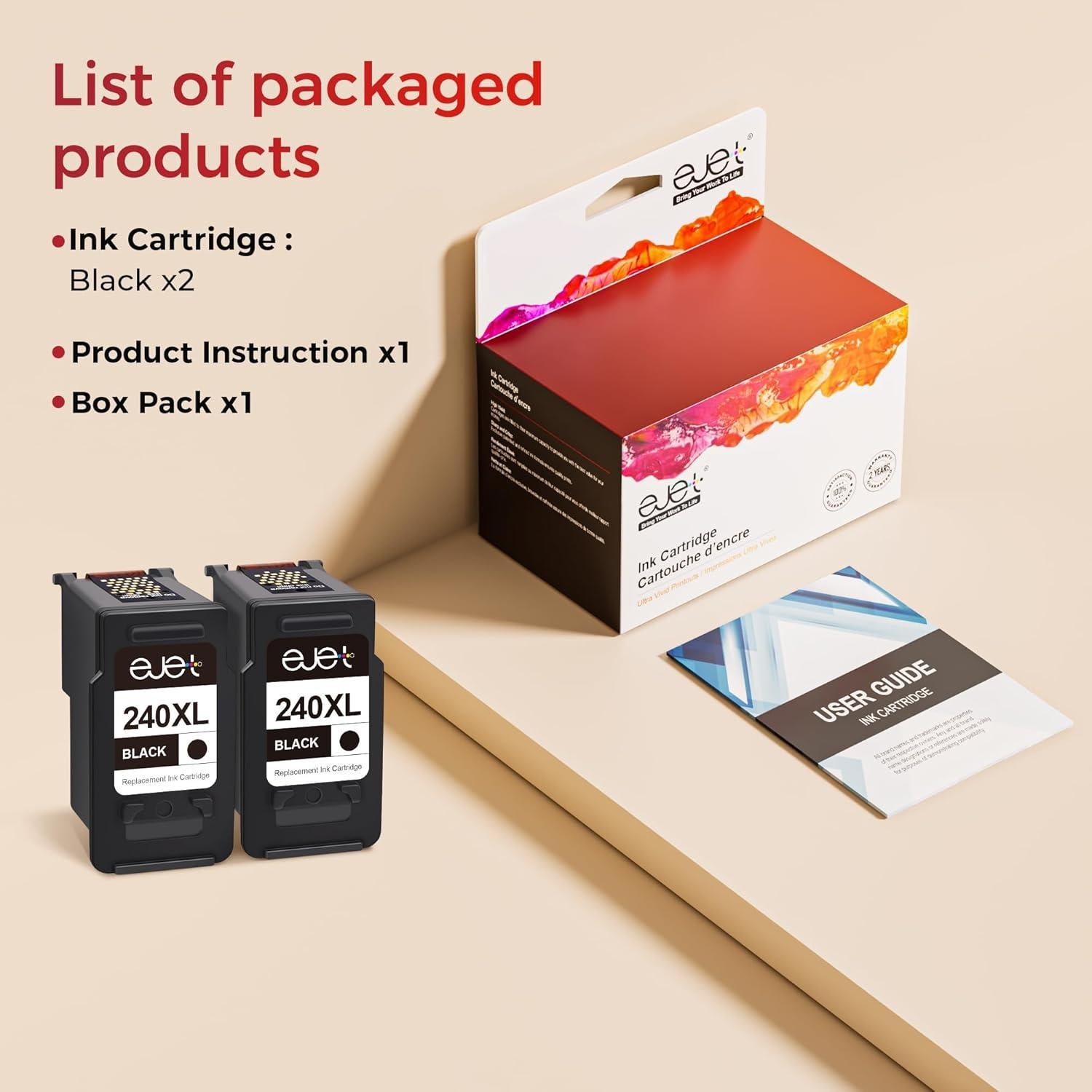 Cartucho de Tinta Negra Remanufacturado ejet 240XL para Canon