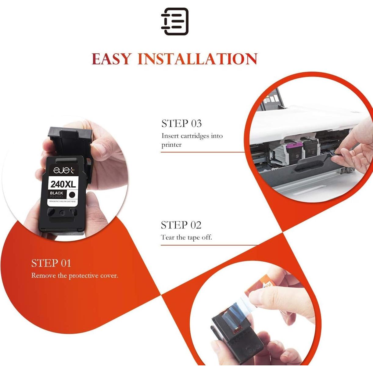 Cartucho de Tinta Negra Remanufacturado ejet 240XL para Canon