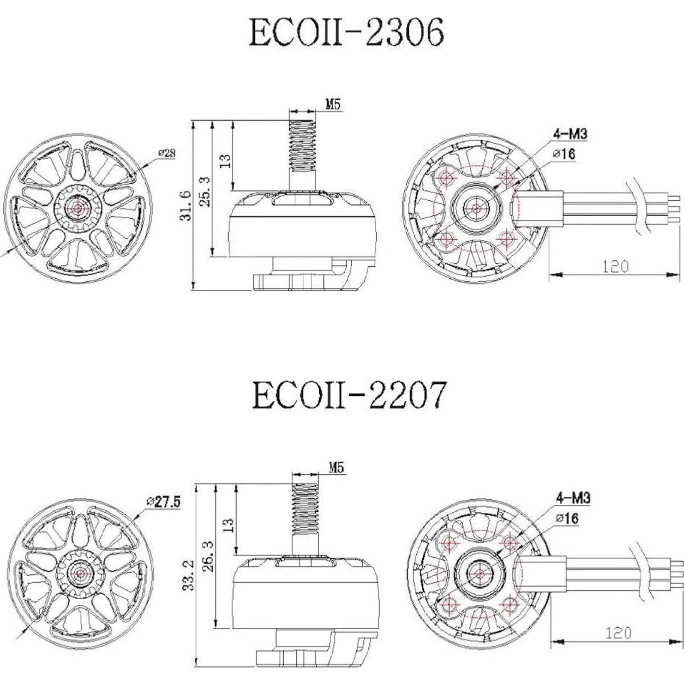 Motor Sin Escobillas Emax ECO II 2306 1700KV para Drone RC