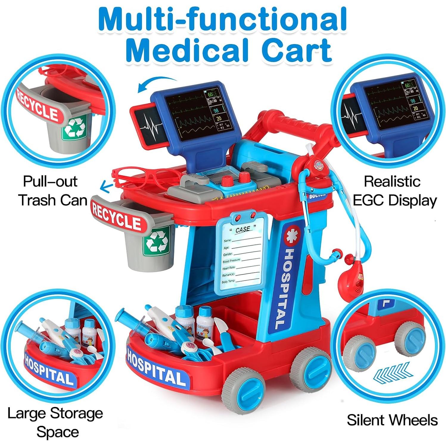 Kit de Doctor Phobby Carrito Rosa con Estetoscopio y Accesorios