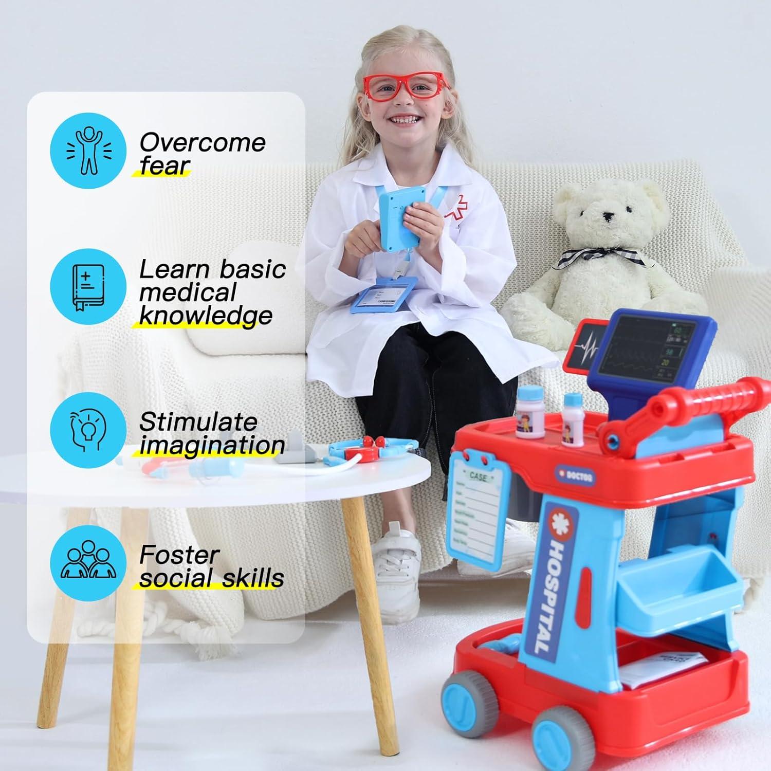 Kit de Doctor Phobby Carrito Rosa con Estetoscopio y Accesorios