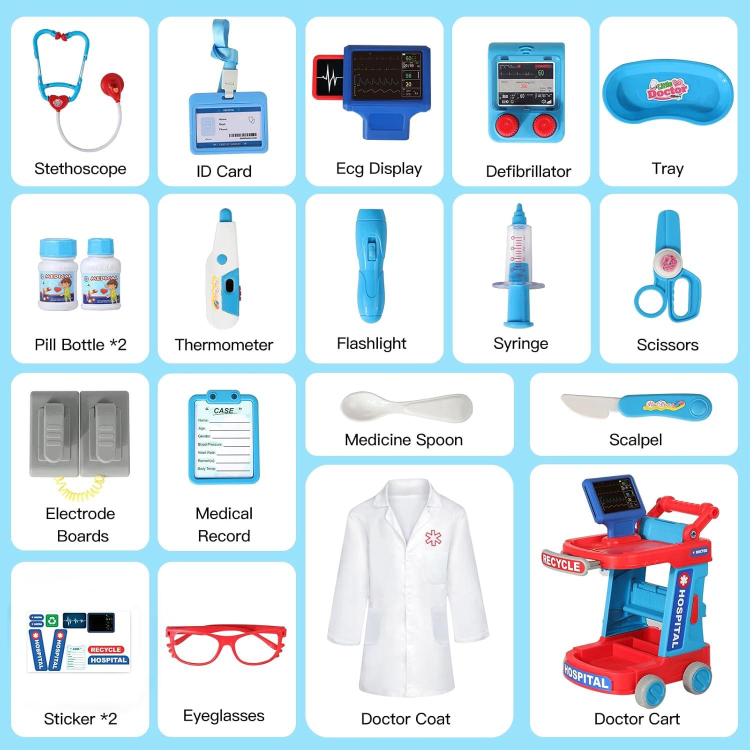 Kit de Doctor Phobby Carrito Rosa con Estetoscopio y Accesorios