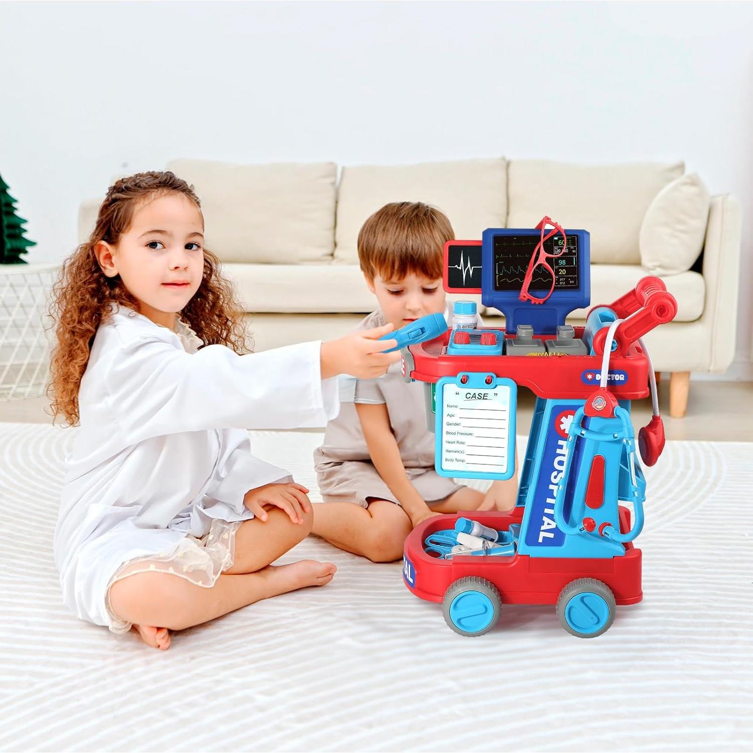 Kit de Doctor Phobby Carrito Rosa con Estetoscopio y Accesorios