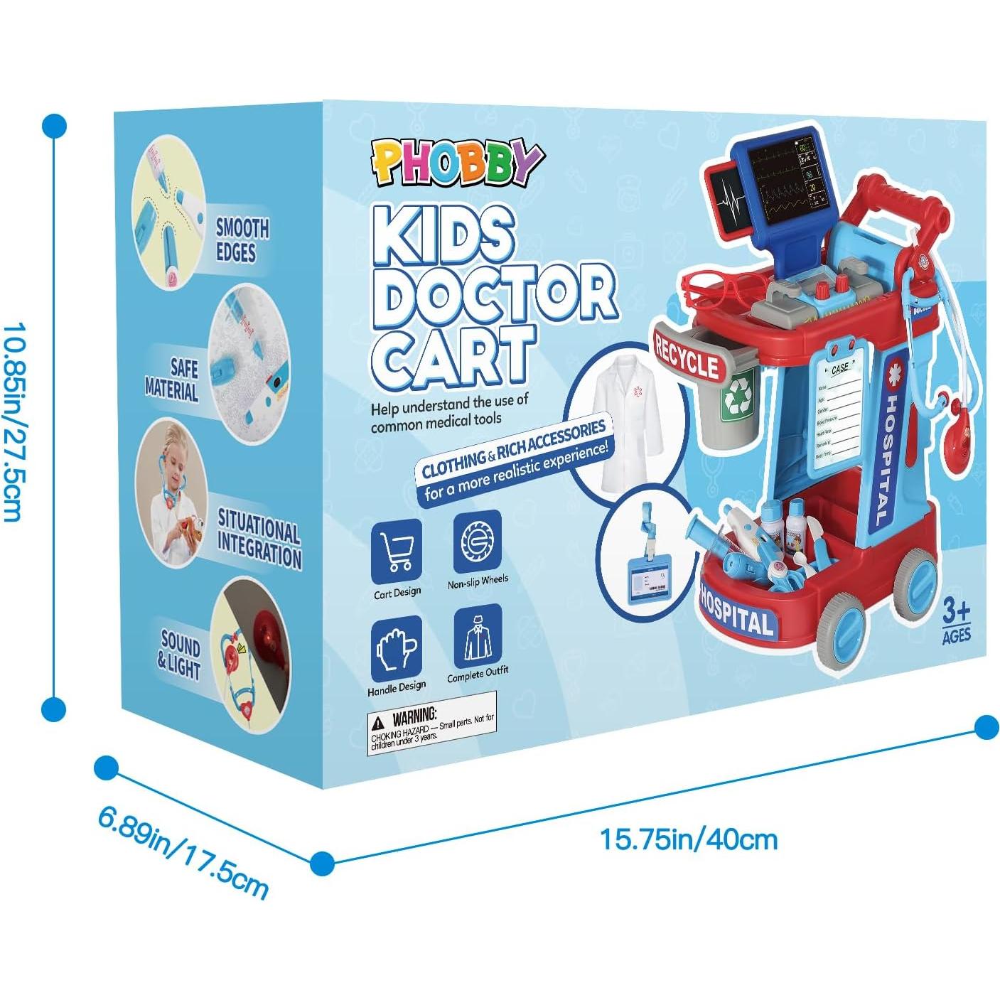 Kit de Doctor Phobby Carrito Rosa con Estetoscopio y Accesorios