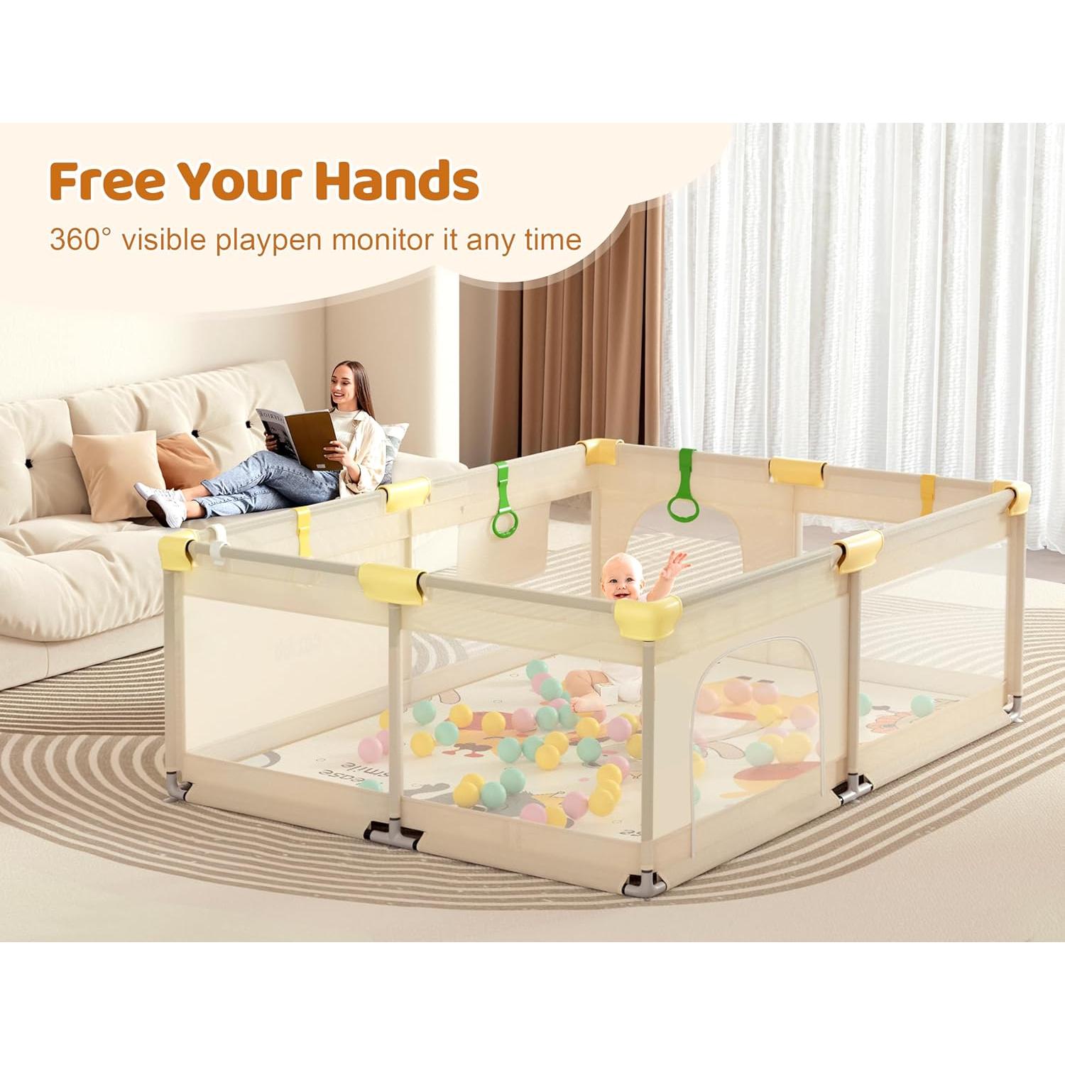 Parque Infantil CoziBB Extra Grande 180x150 cm con Alfombra Antideslizante