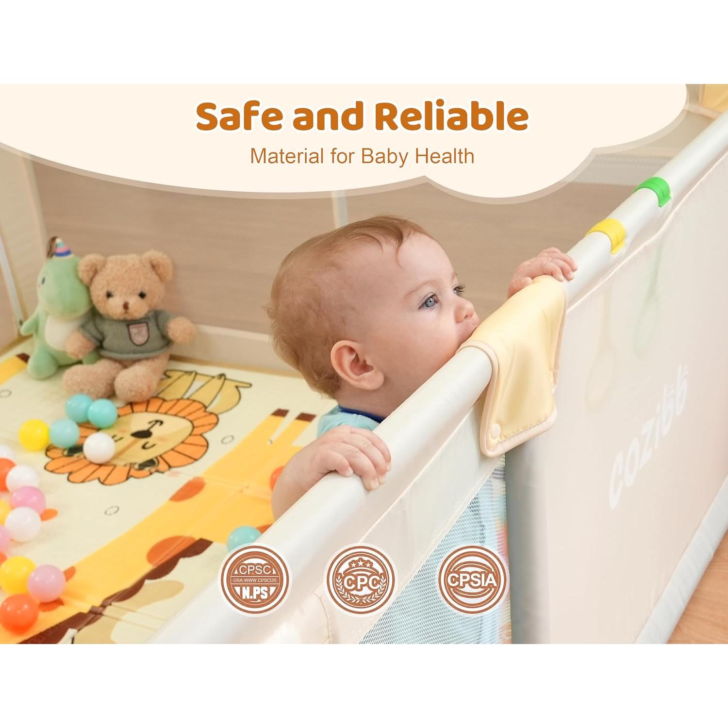 Parque Infantil CoziBB Extra Grande 180x150 cm con Alfombra Antideslizante