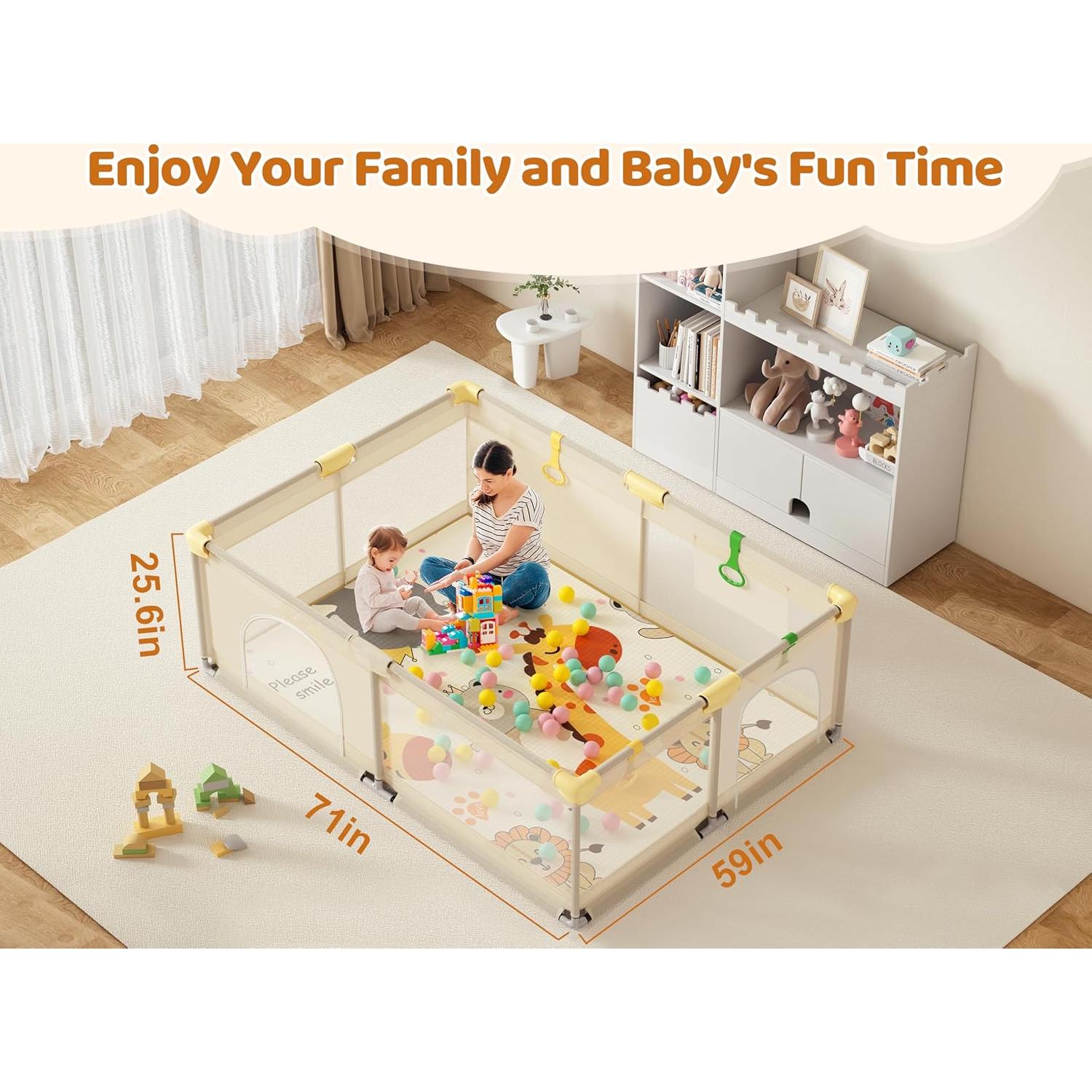 Parque Infantil CoziBB Extra Grande 180x150 cm con Alfombra Antideslizante