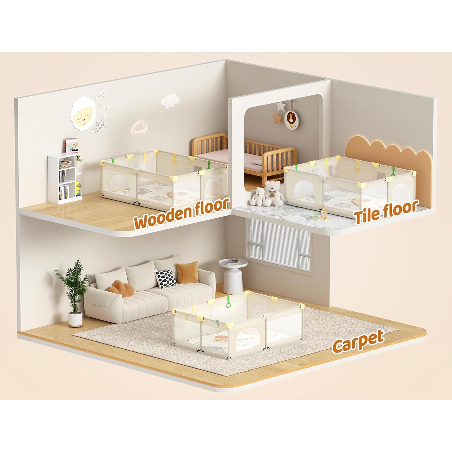 Parque Infantil CoziBB Extra Grande 180x150 cm con Alfombra Antideslizante