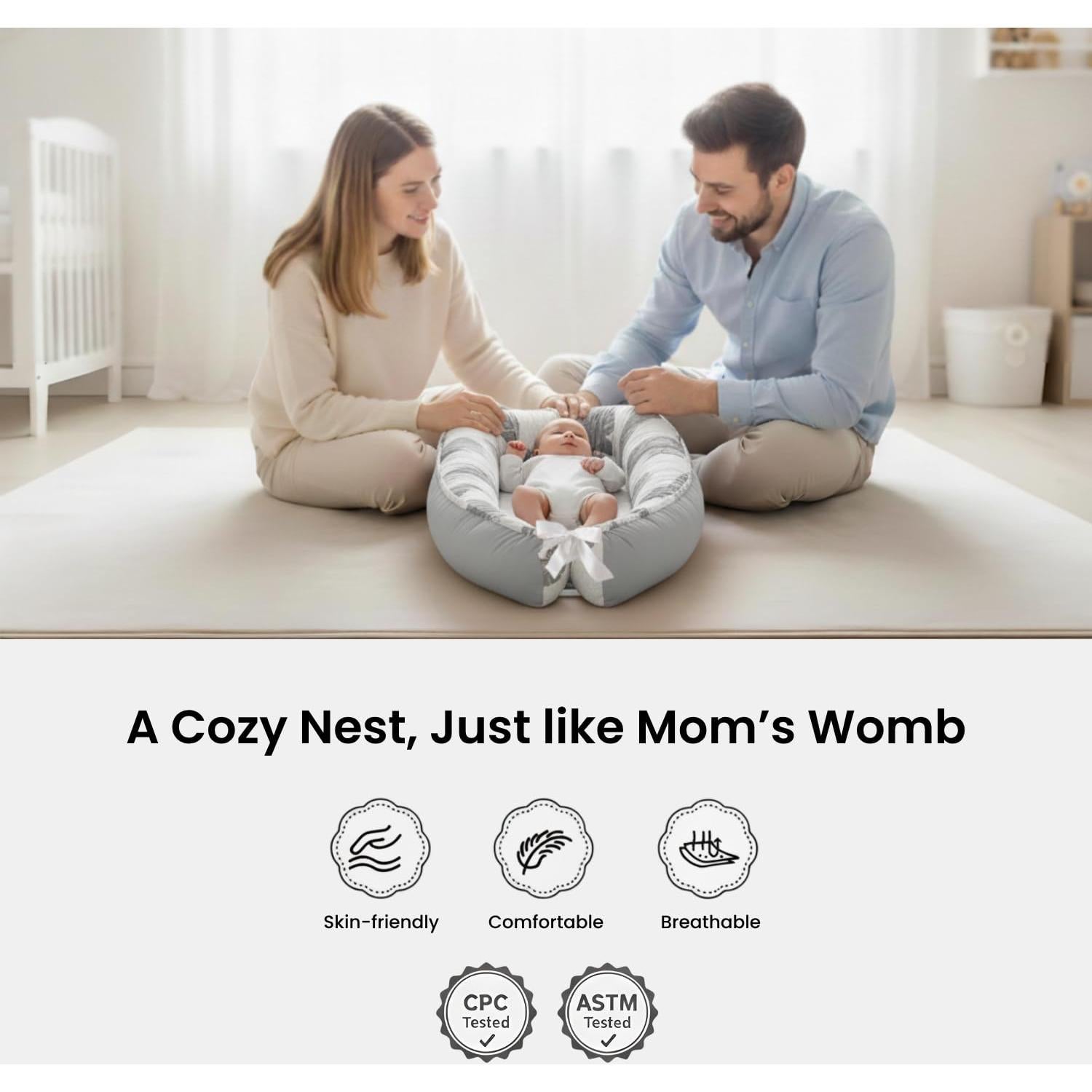 Cojín Nido para Bebé Cute Cuddles Gris 0-24 Meses Algodón