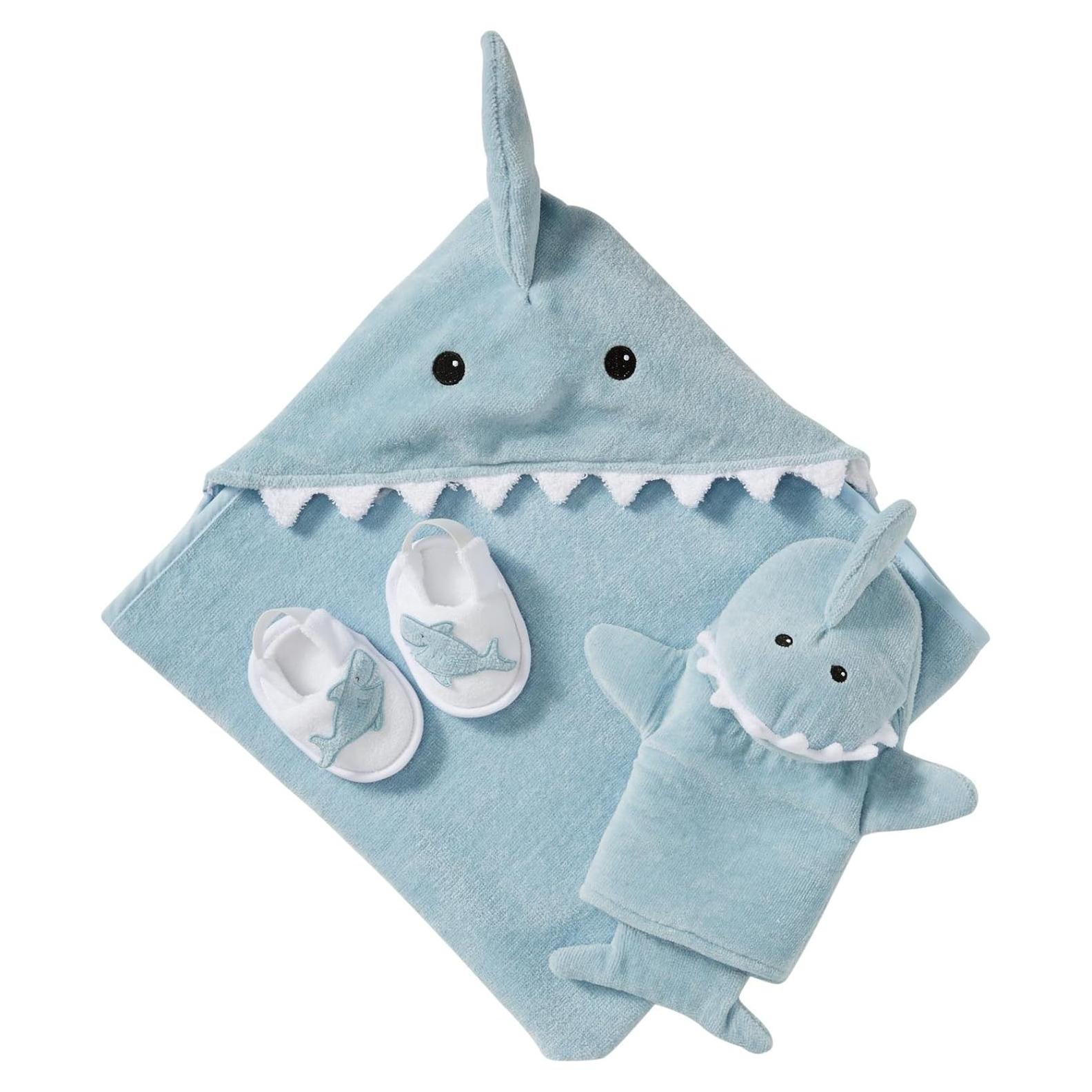 Baby Aspen Baby Shark Hooded Towel/Newborn Spa Bath Robe, Baby Beach Towel | Baby Bath Towel