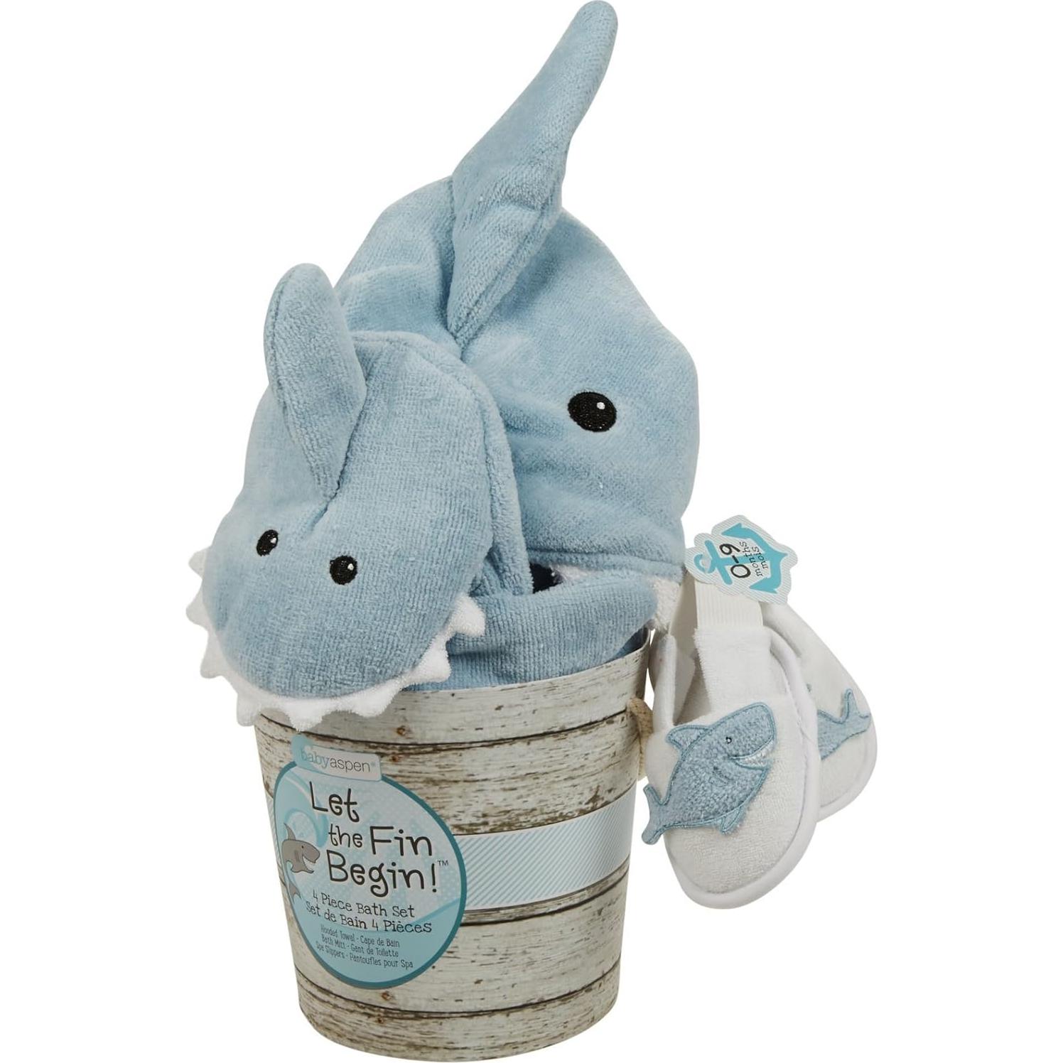 Baby Aspen Baby Shark Hooded Towel/Newborn Spa Bath Robe, Baby Beach Towel | Baby Bath Towel