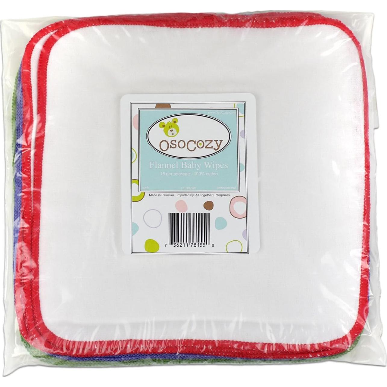 Toallitas de Tela OsoCozy 100% Algodón Reutilizables 15 Pzas