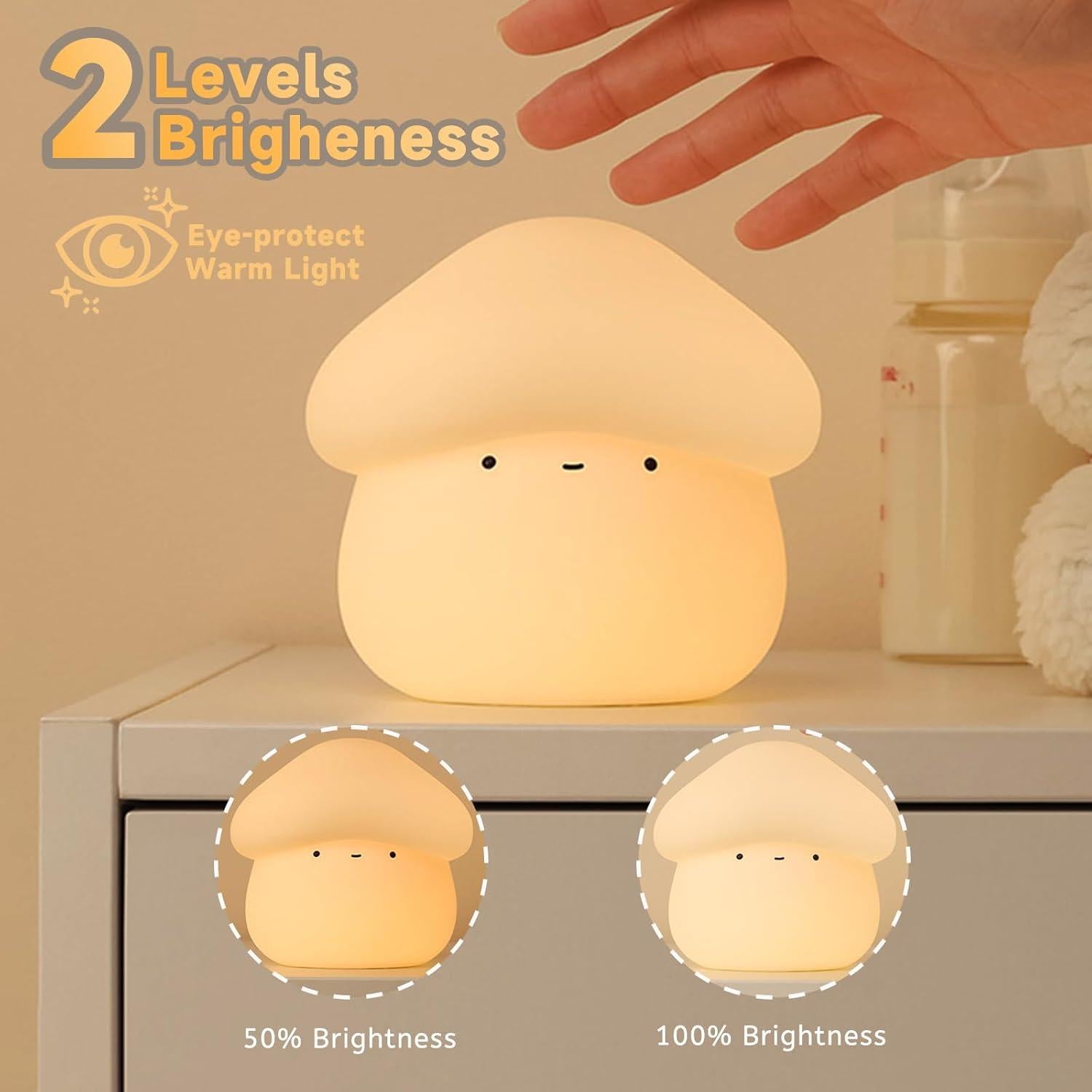 Luz Nocturna de Hongo AVEKI Blanca Recargable Táctil 2 Niveles