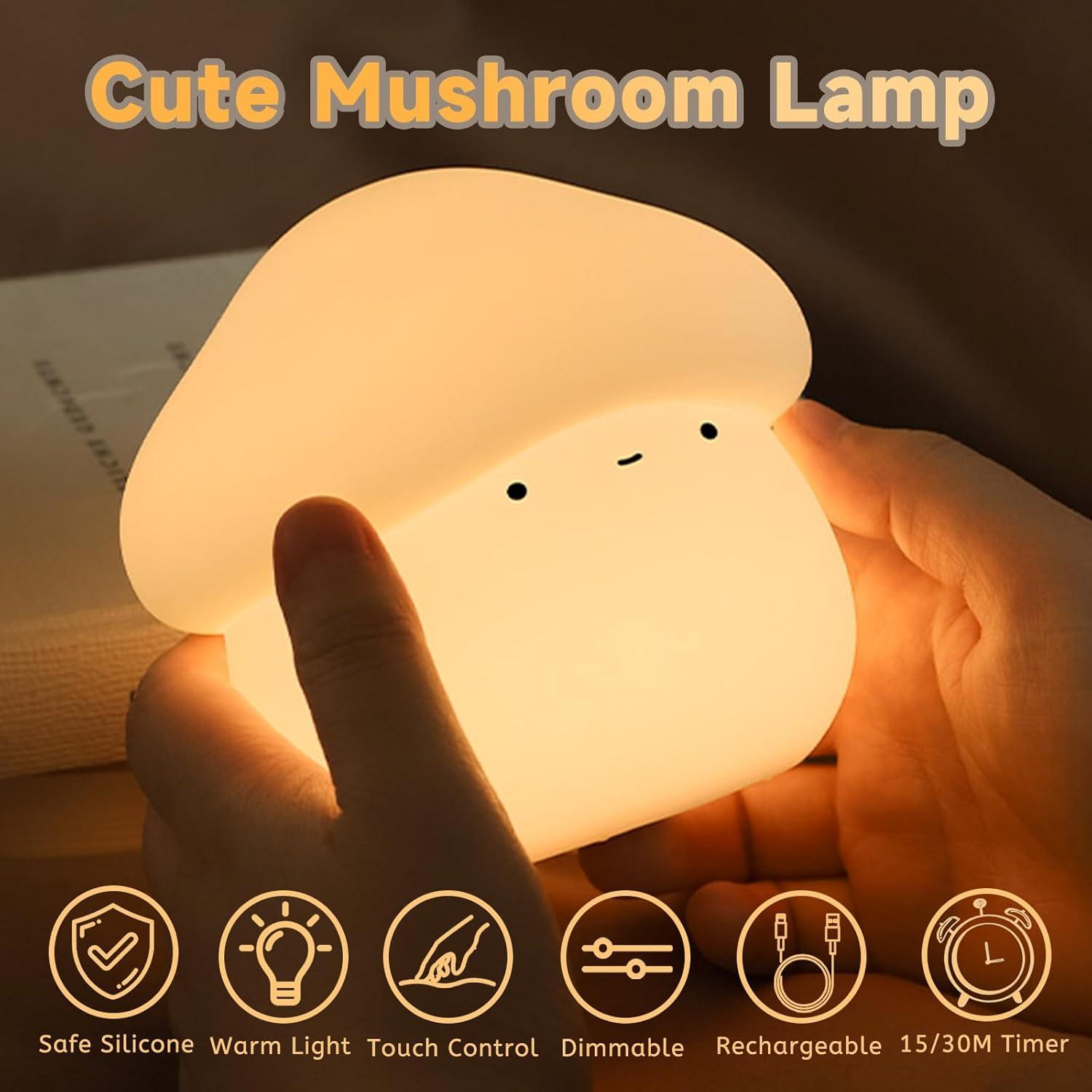 Luz Nocturna de Hongo AVEKI Blanca Recargable Táctil 2 Niveles