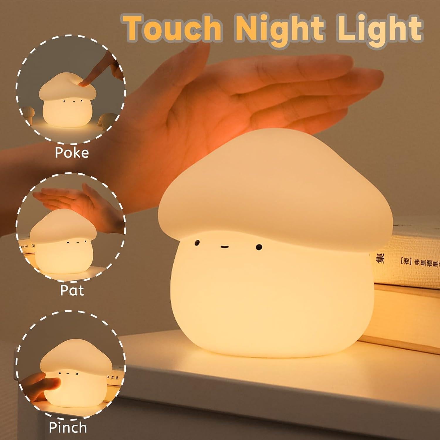 Luz Nocturna de Hongo AVEKI Blanca Recargable Táctil 2 Niveles