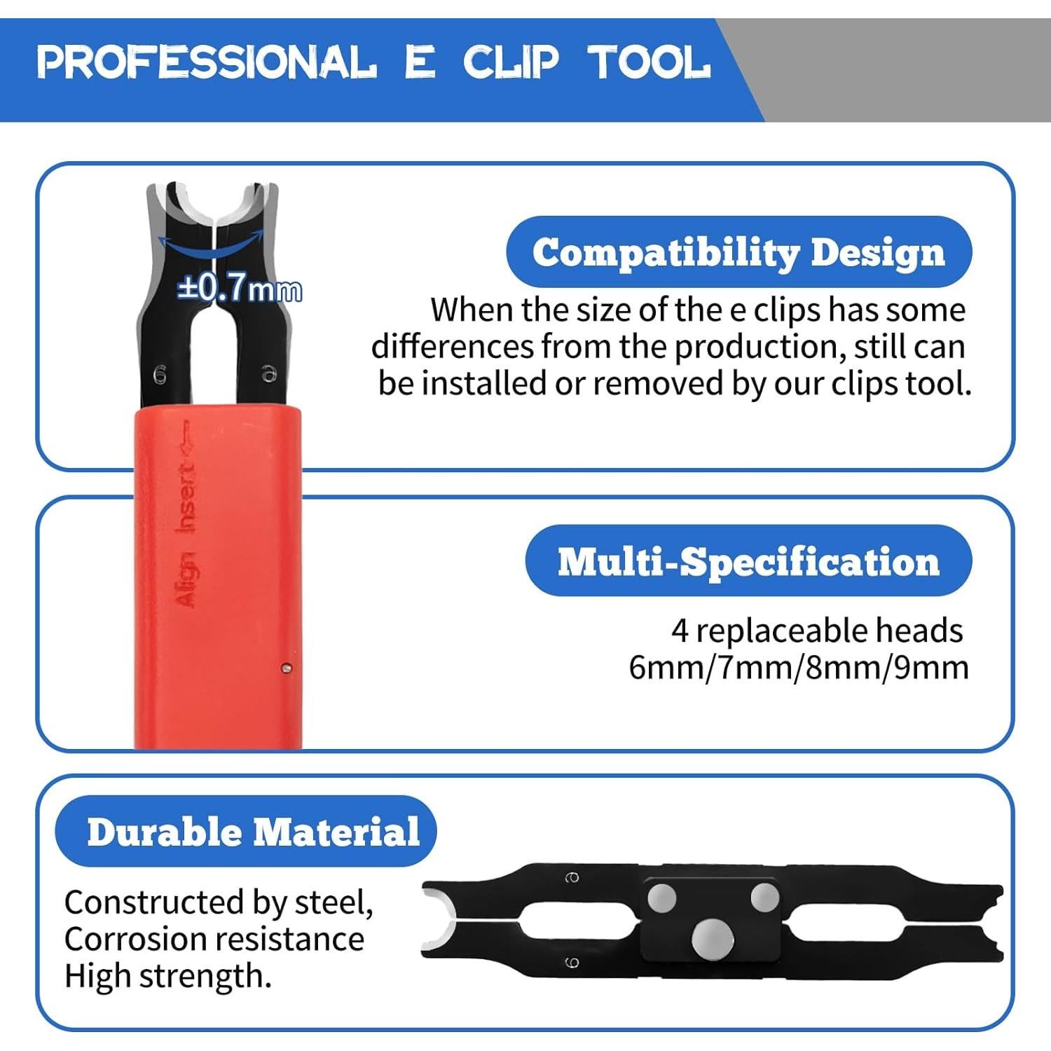 Kit Clips E Sopnom 4 Tamaños 6-9 mm con Herramienta