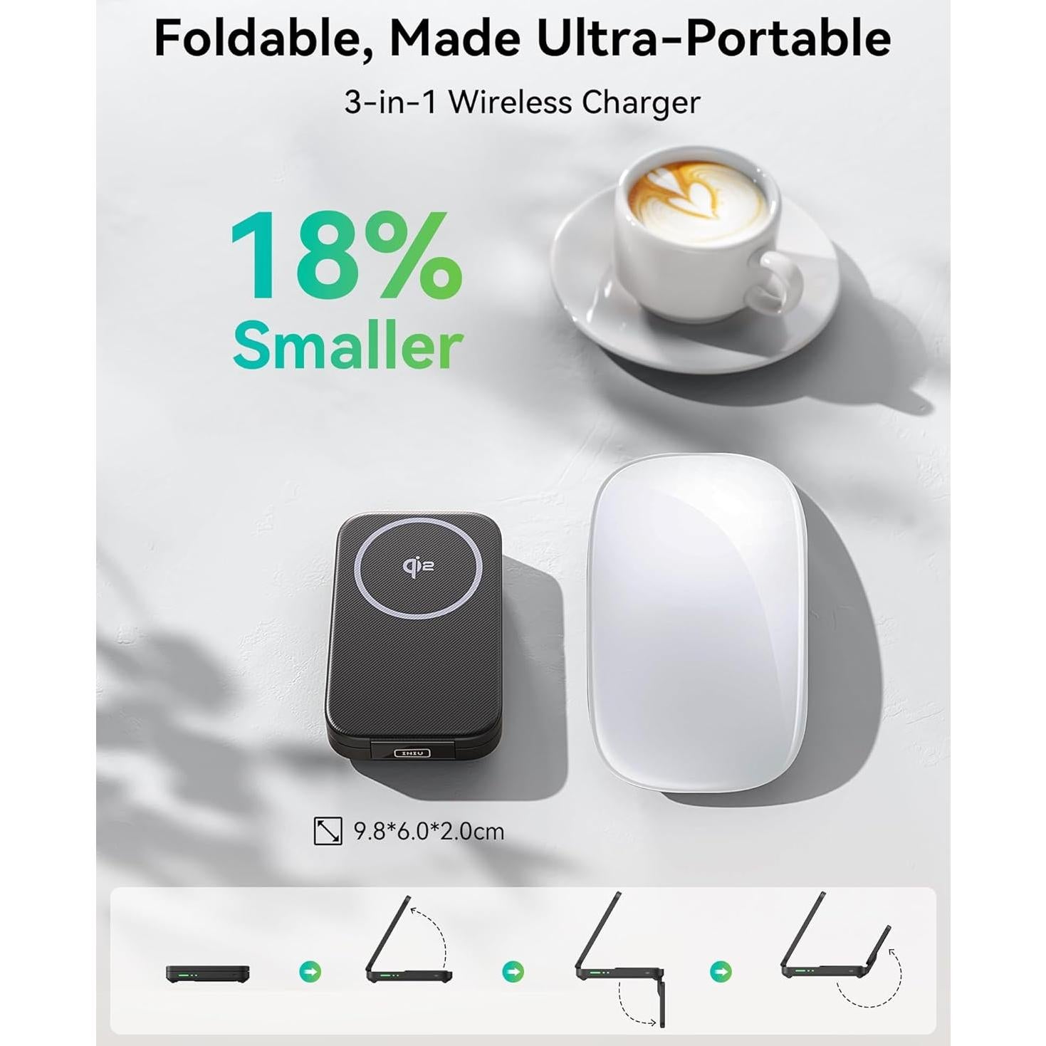 Cargador Inalámbrico 3 en 1 INIU Qi2 15W para iPhone 12-16