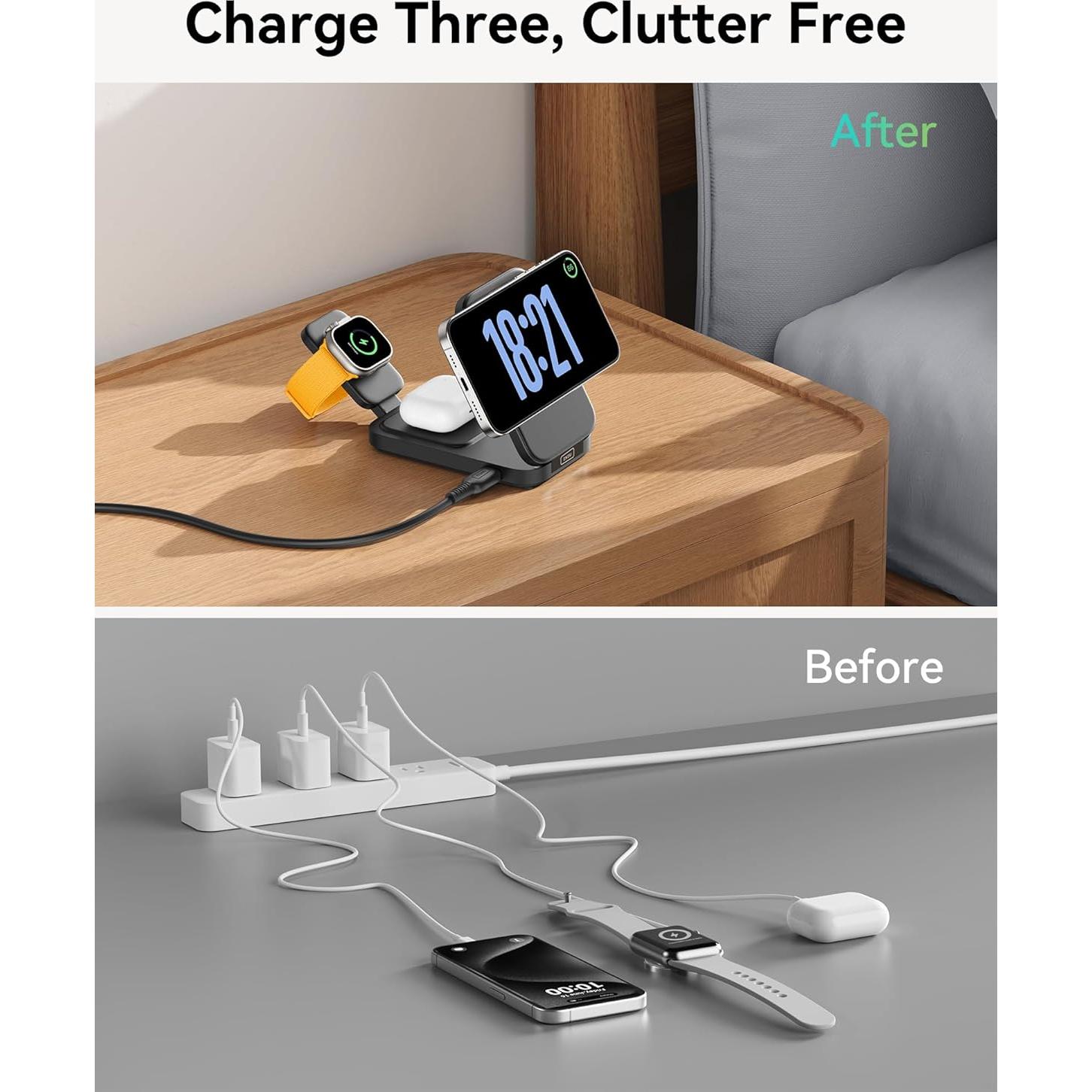 Cargador Inalámbrico 3 en 1 INIU Qi2 15W para iPhone 12-16