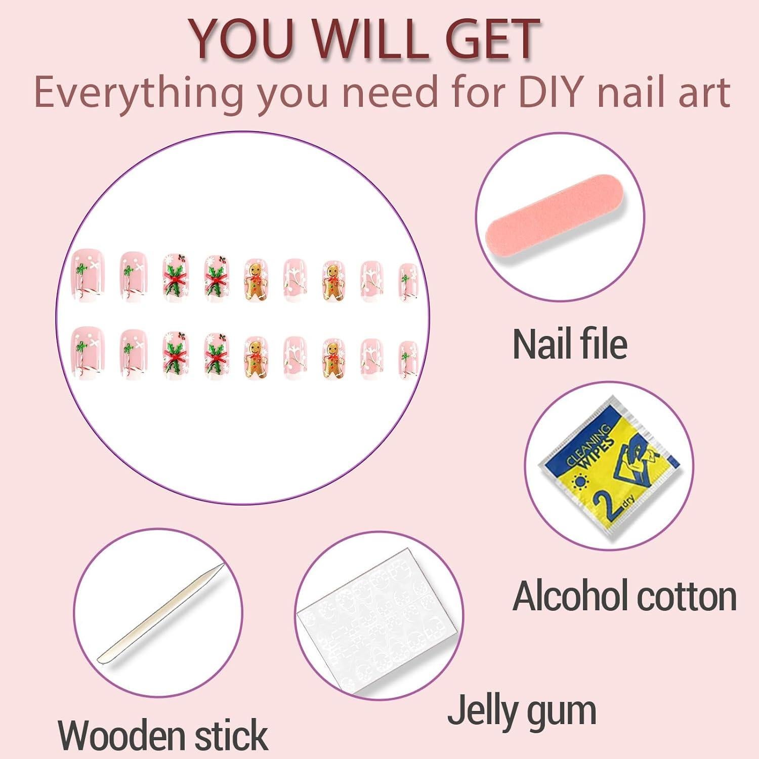 Uñas Postizas Medianas Whiosyrt Navidad 24Pcs Acrílicas