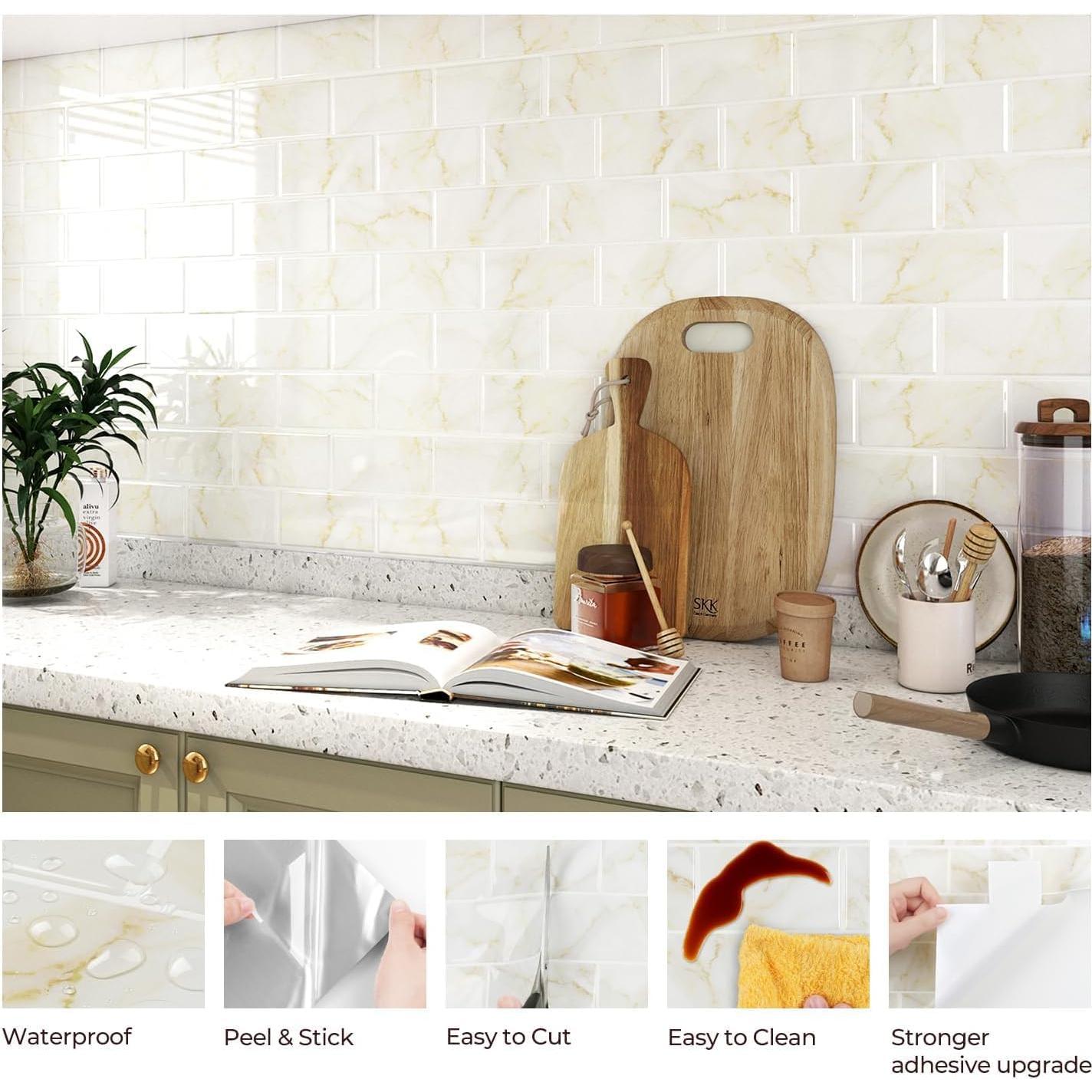 Azulejos autoadhesivos de mármol blanco y dorado FunStick 5 hojas