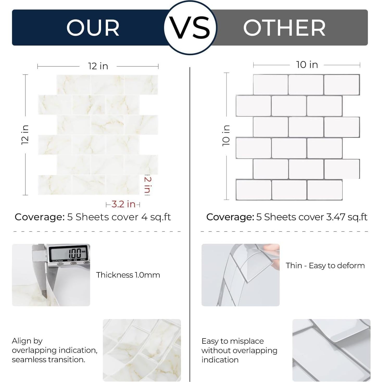 Azulejos autoadhesivos de mármol blanco y dorado FunStick 5 hojas