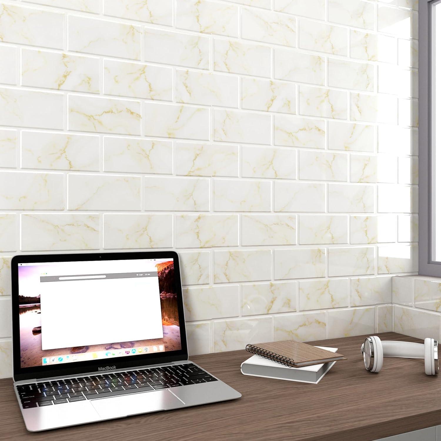 Azulejos autoadhesivos de mármol blanco y dorado FunStick 5 hojas