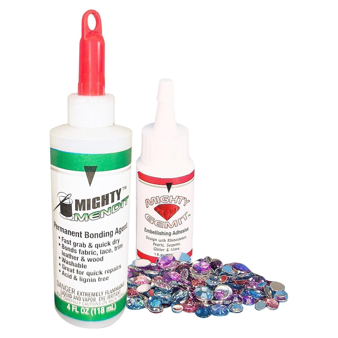 Adhesivo de Tela MIGHTY MENDIT 113 g + Kit Decorativo GEMIT