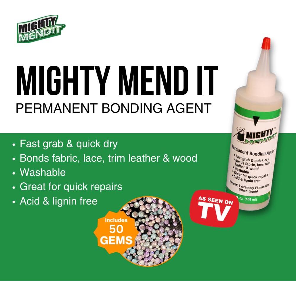 Adhesivo de Tela MIGHTY MENDIT 113 g + Kit Decorativo GEMIT