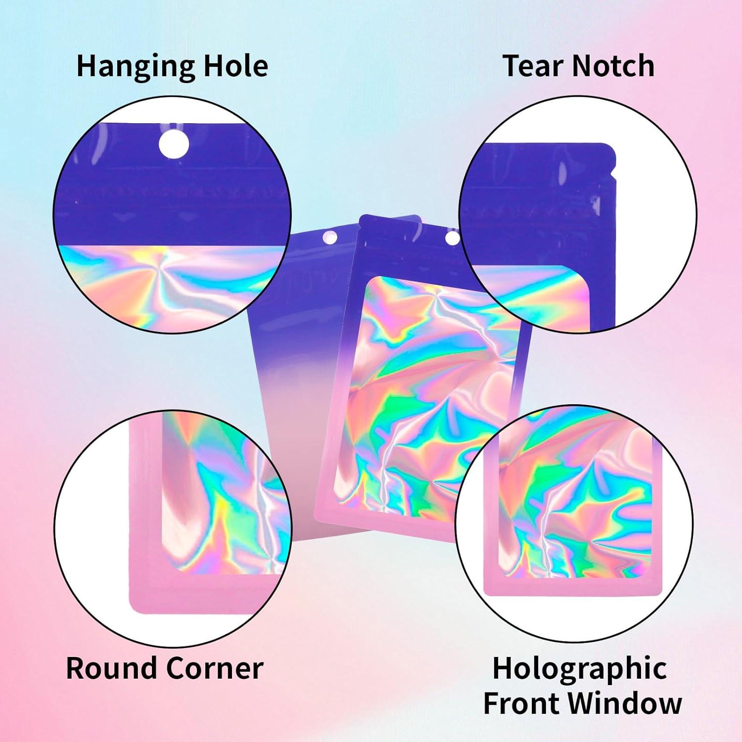 200 Bolsas Mylar Reutilizables MSBS 7.5x12 cm Holográficas