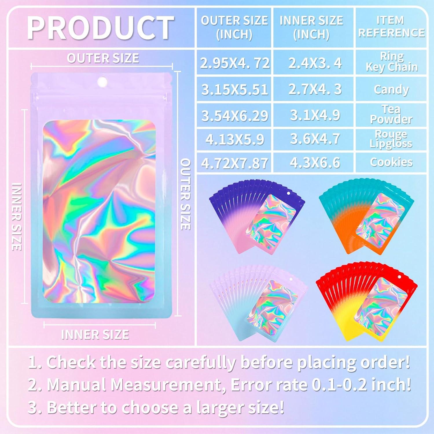 200 Bolsas Mylar Reutilizables MSBS 7.5x12 cm Holográficas