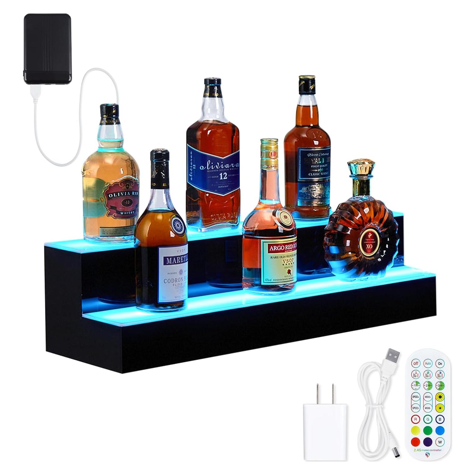 Estante de exhibición de botellas Acekool 2 niveles LED 101.6 cm