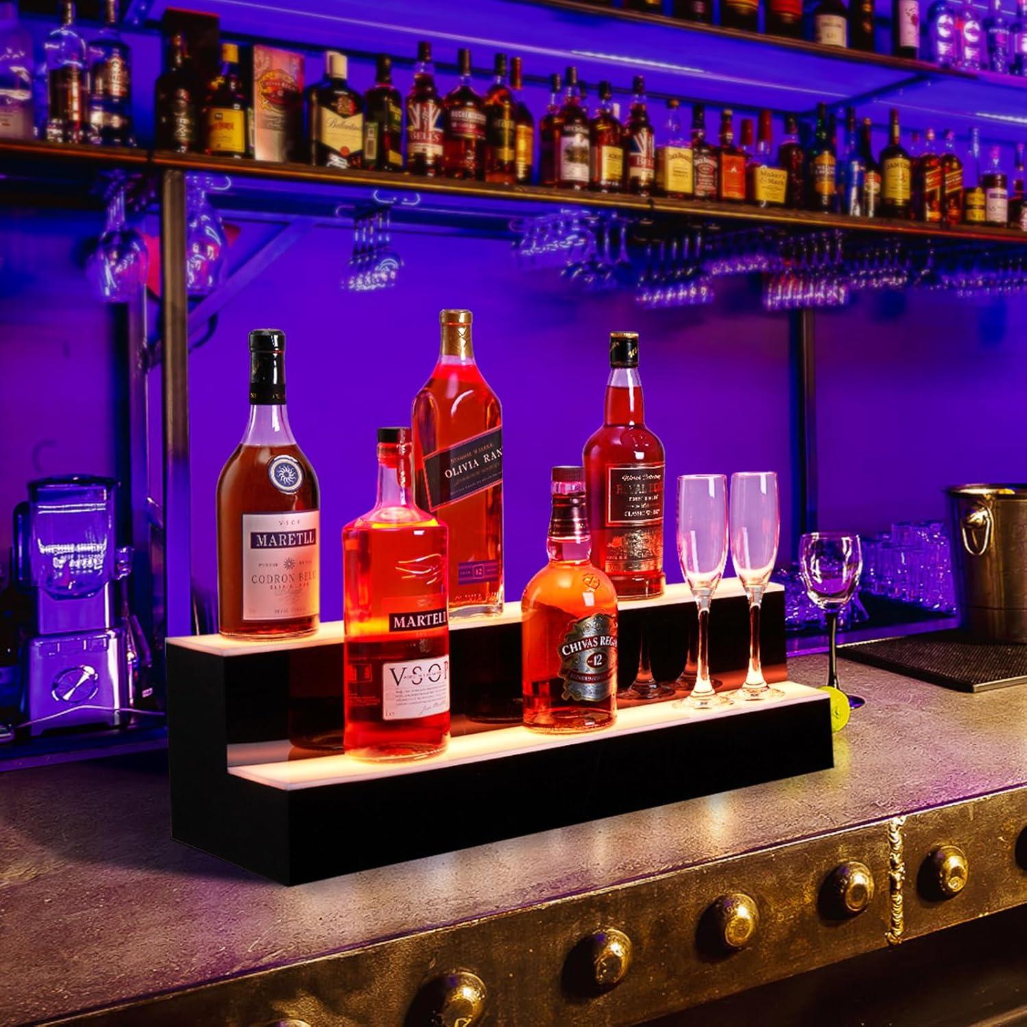 Estante de exhibición de botellas Acekool 2 niveles LED 101.6 cm