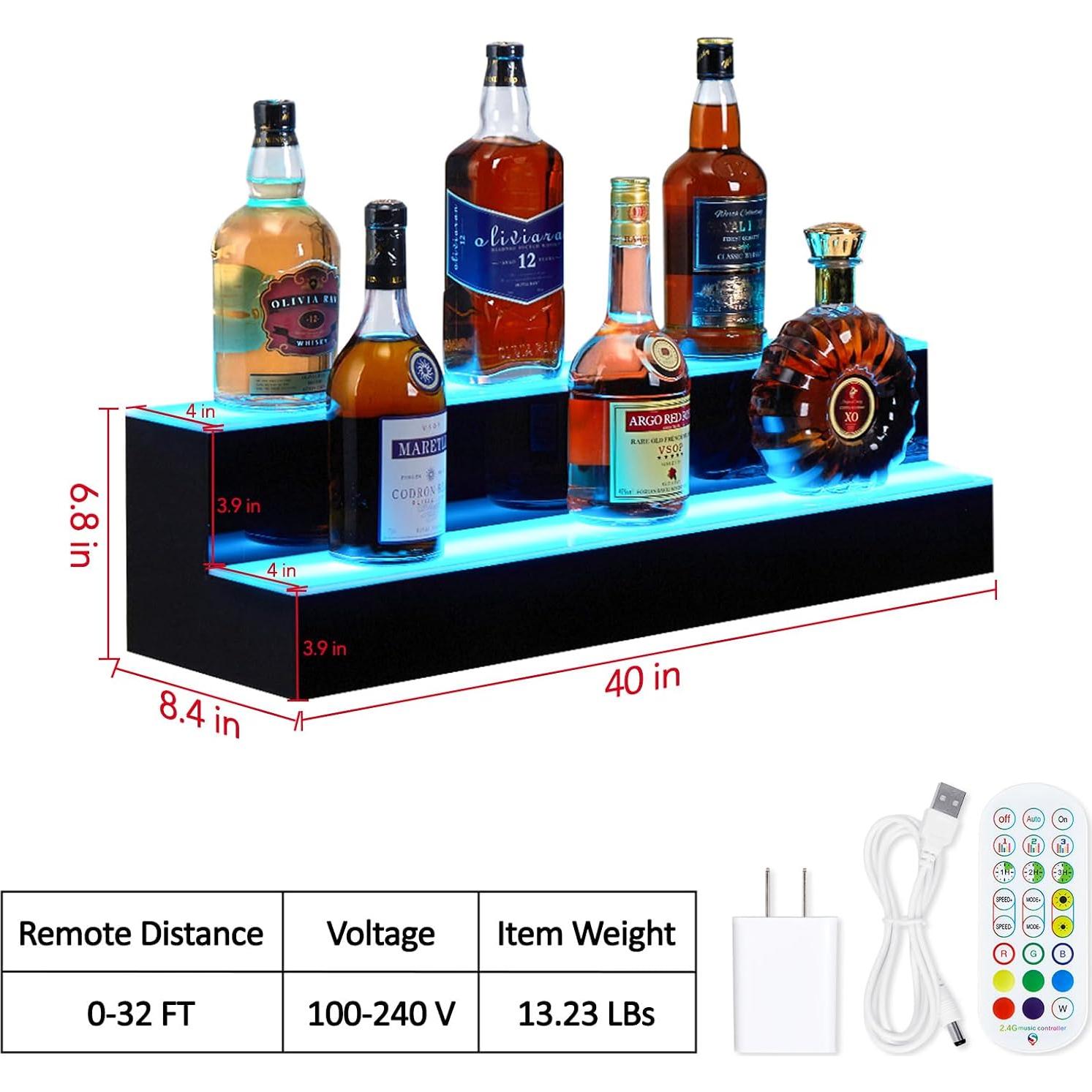 Estante de exhibición de botellas Acekool 2 niveles LED 101.6 cm